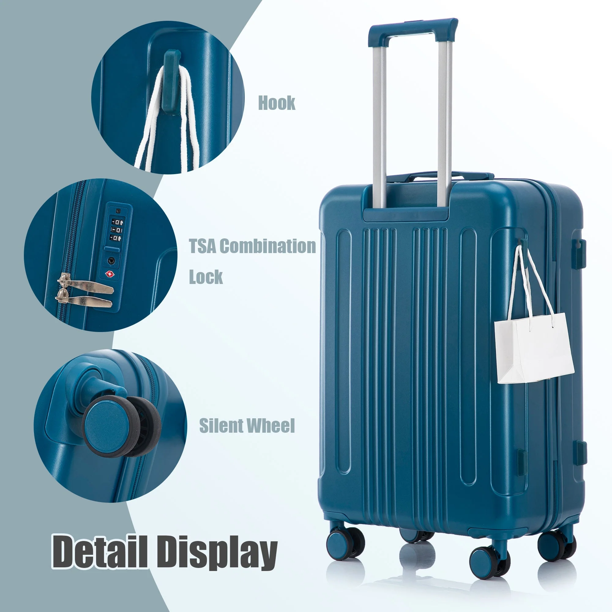 3-Piece ABS Spinner Wheel Luggage Set 20"/24"/28" Dark Blue - Image 11