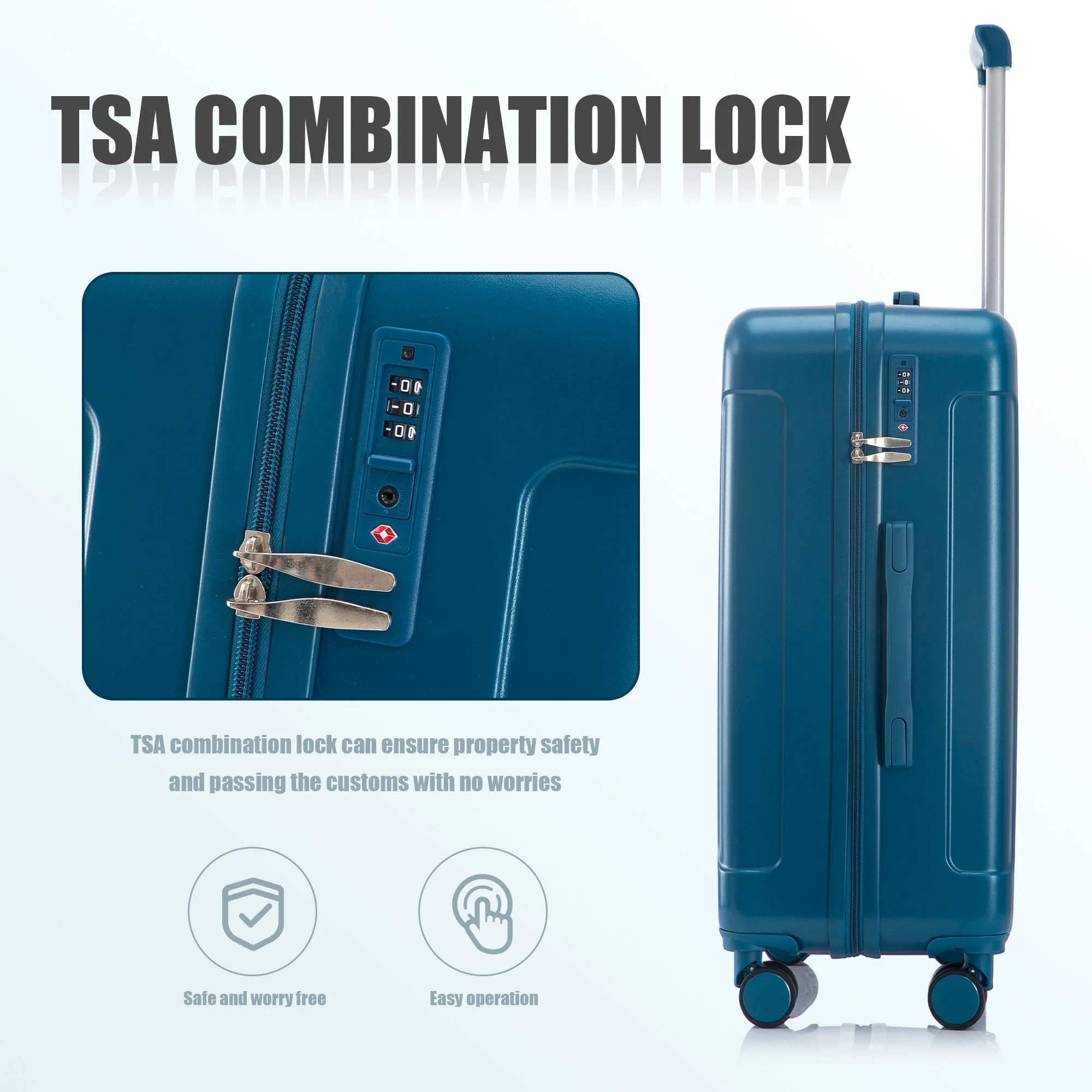 3-Piece ABS Spinner Wheel Luggage Set 20"/24"/28" Dark Blue - Image 3
