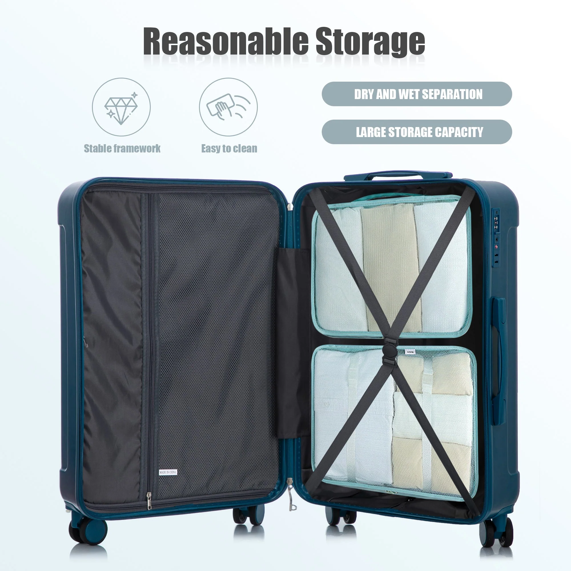 3-Piece ABS Spinner Wheel Luggage Set 20"/24"/28" Dark Blue - Image 5