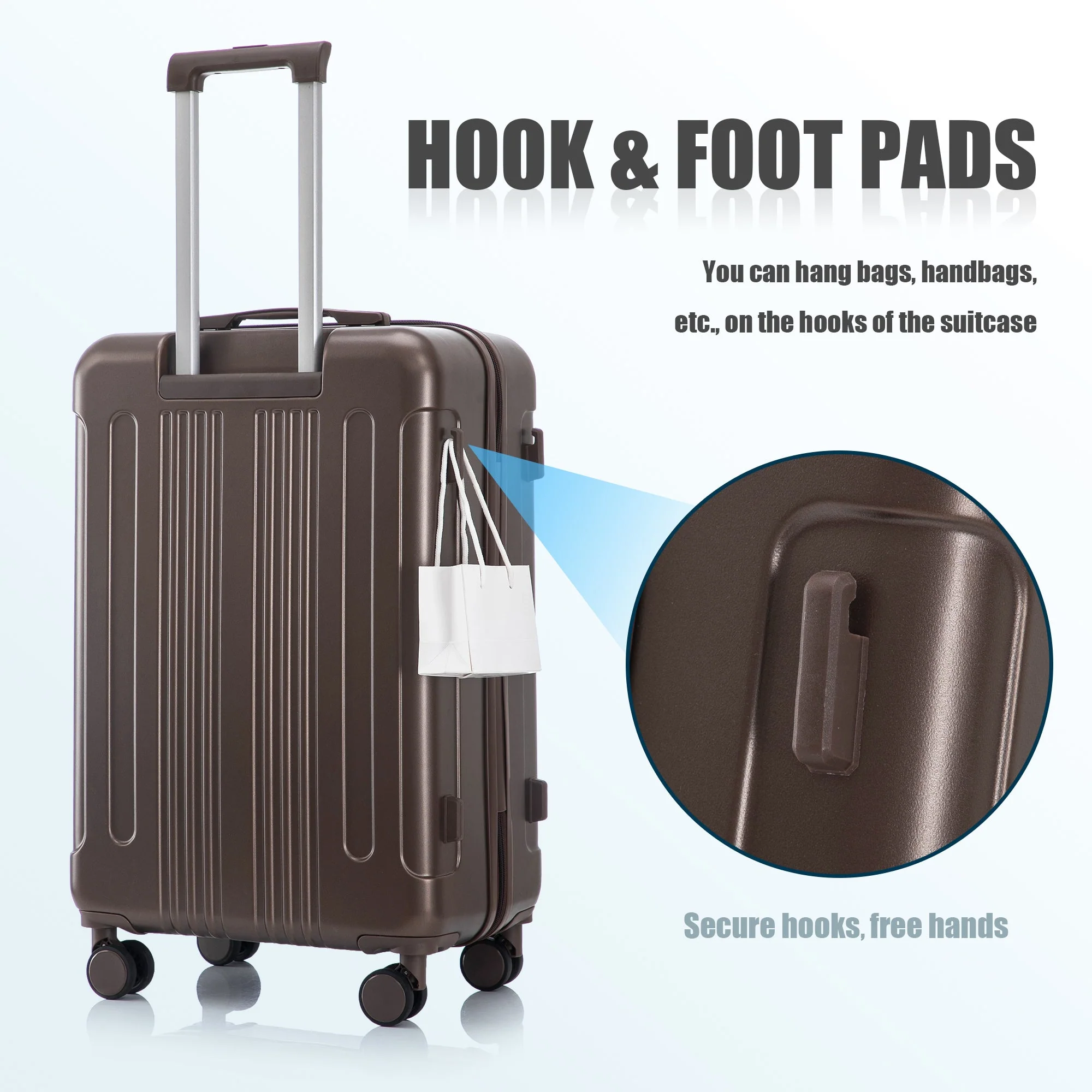 3 Piece ABS Spinner Wheel Luggage Set (Brown) - Image 10
