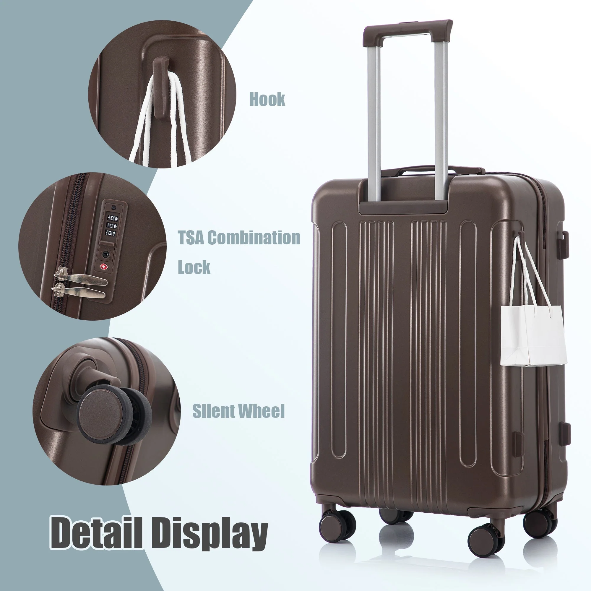 3 Piece ABS Spinner Wheel Luggage Set (Brown) - Image 11