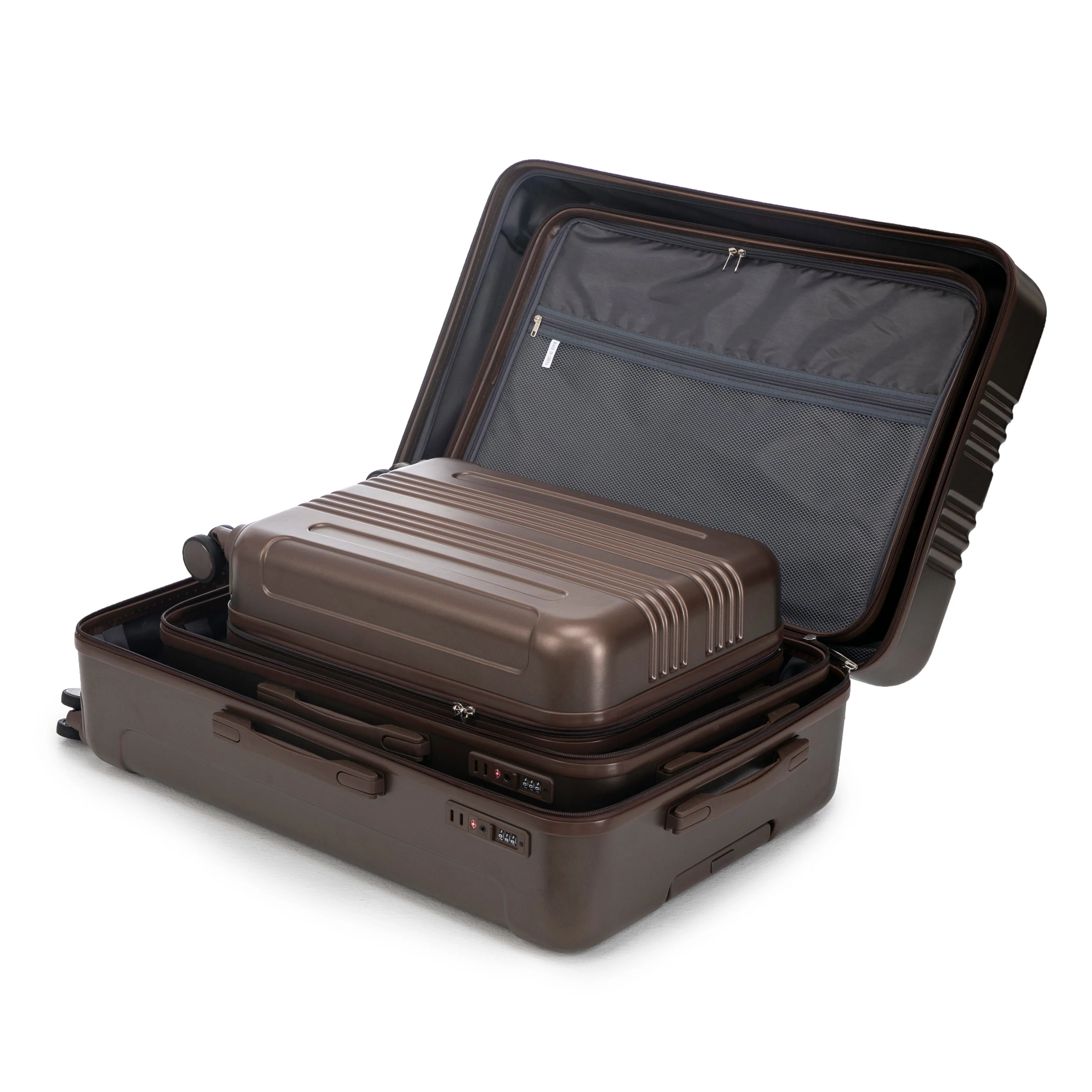 3 Piece ABS Spinner Wheel Luggage Set (Brown) - Image 20
