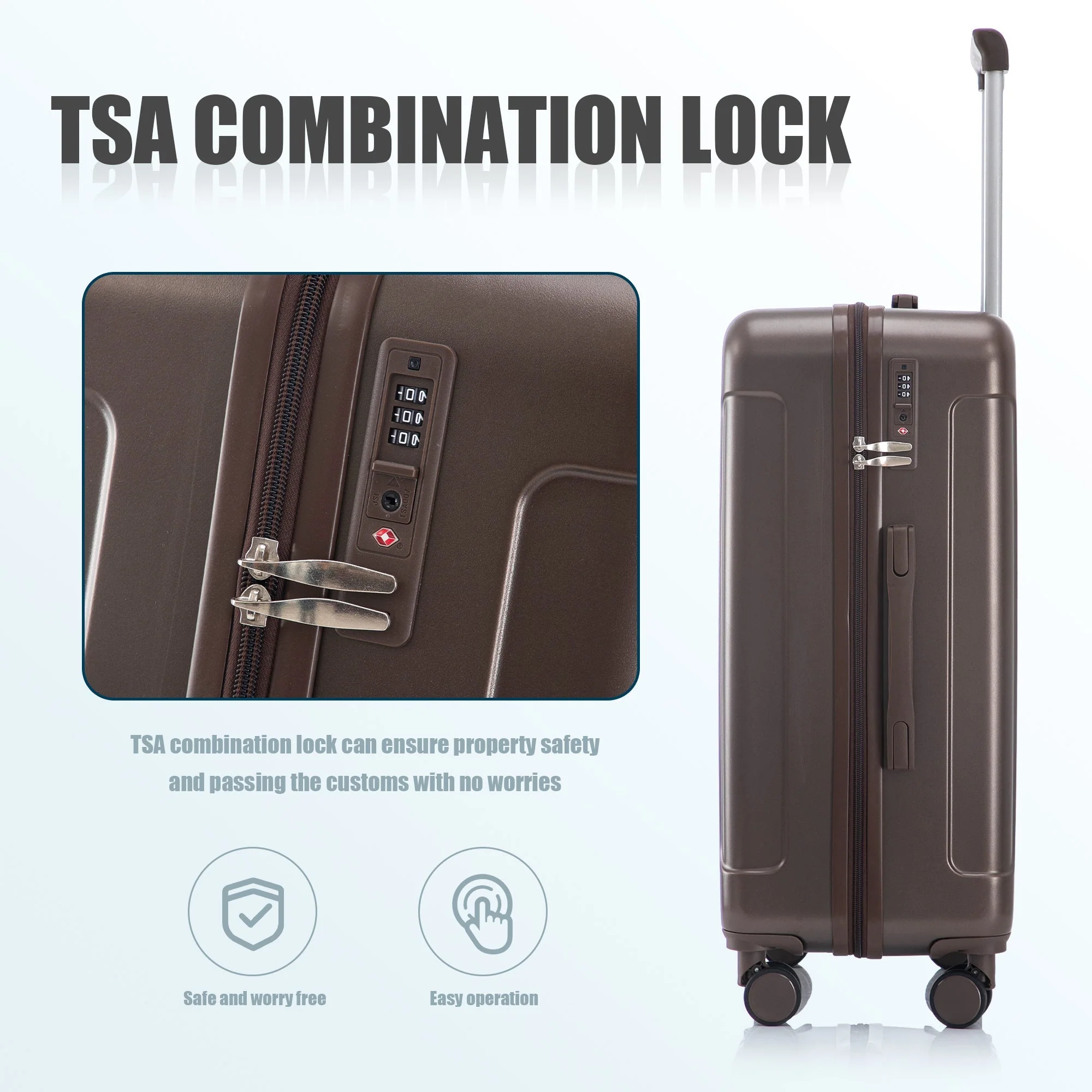 3 Piece ABS Spinner Wheel Luggage Set (Brown) - Image 3