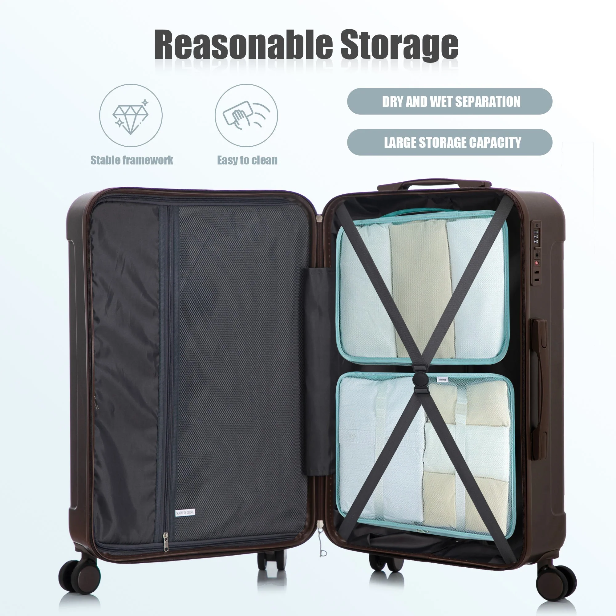 3 Piece ABS Spinner Wheel Luggage Set (Brown) - Image 5