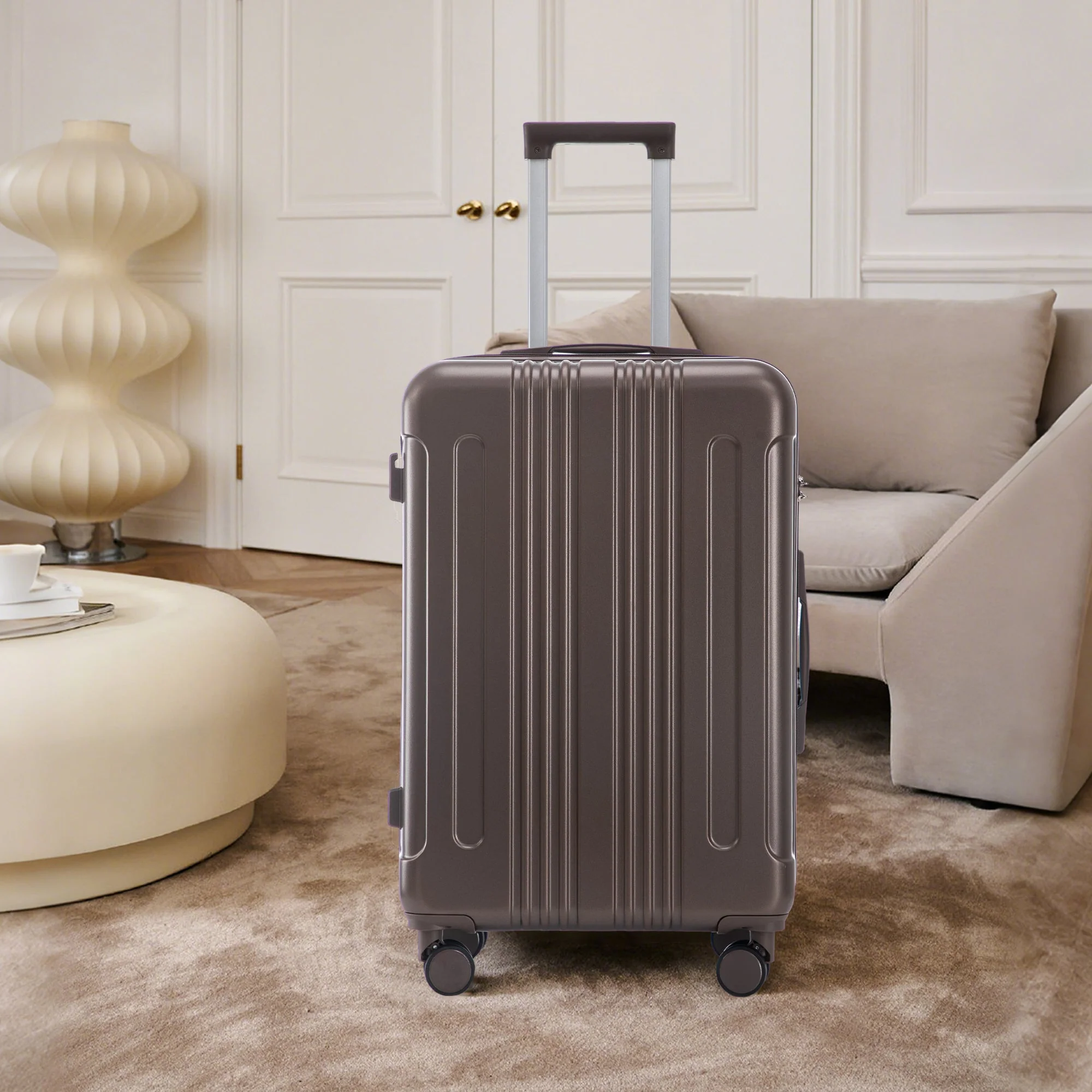 3 Piece ABS Spinner Wheel Luggage Set (Brown) - Image 7