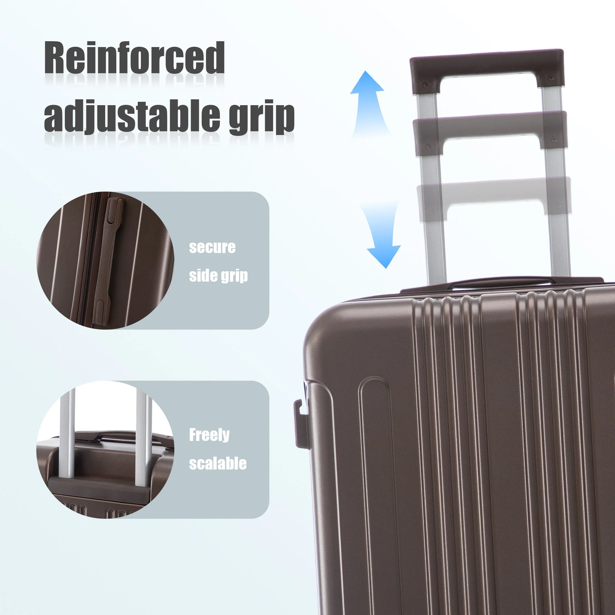 3 Piece ABS Spinner Wheel Luggage Set (Brown) - Image 9