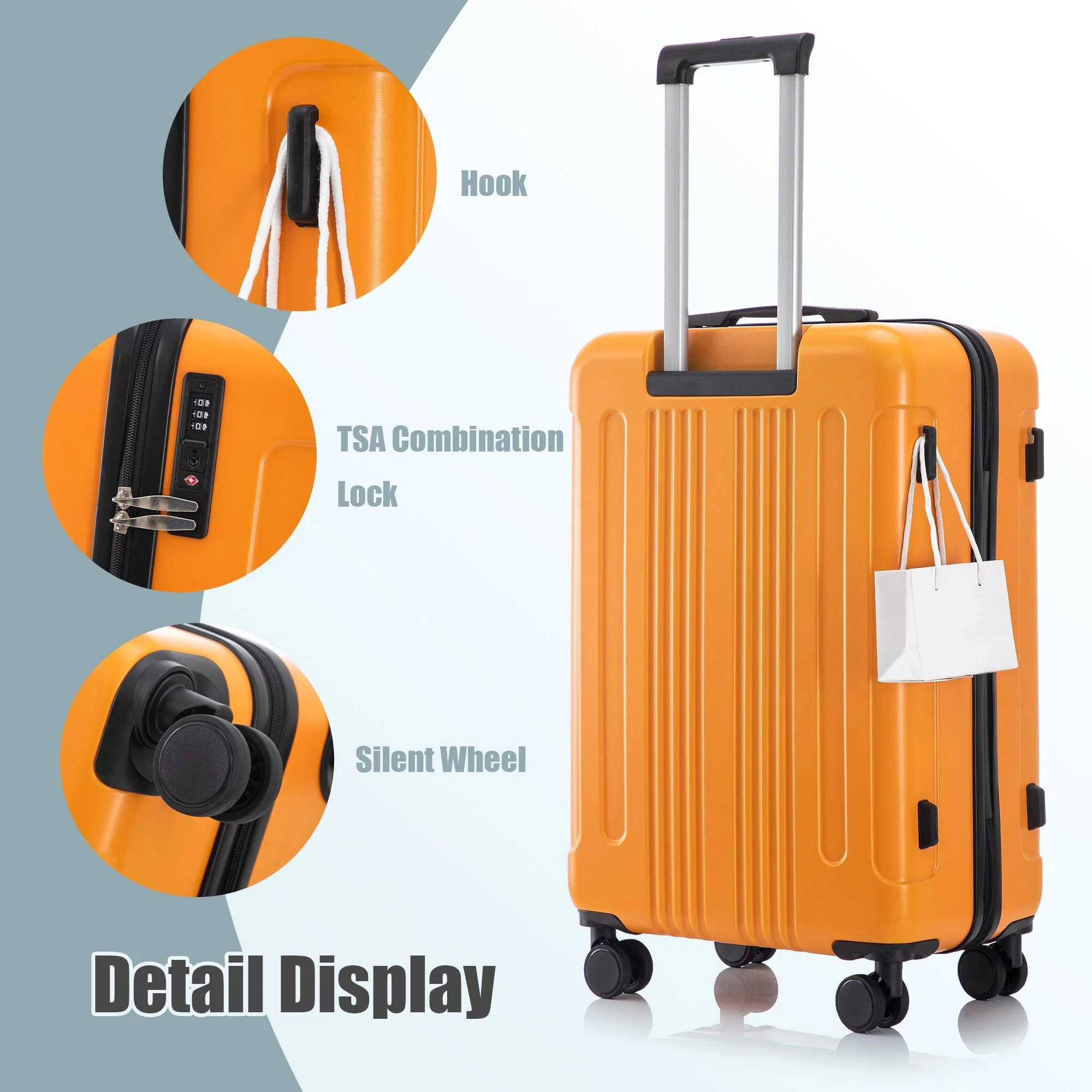 3-Piece ABS Spinner Wheel Luggage Set in Black and Orange - Image 11