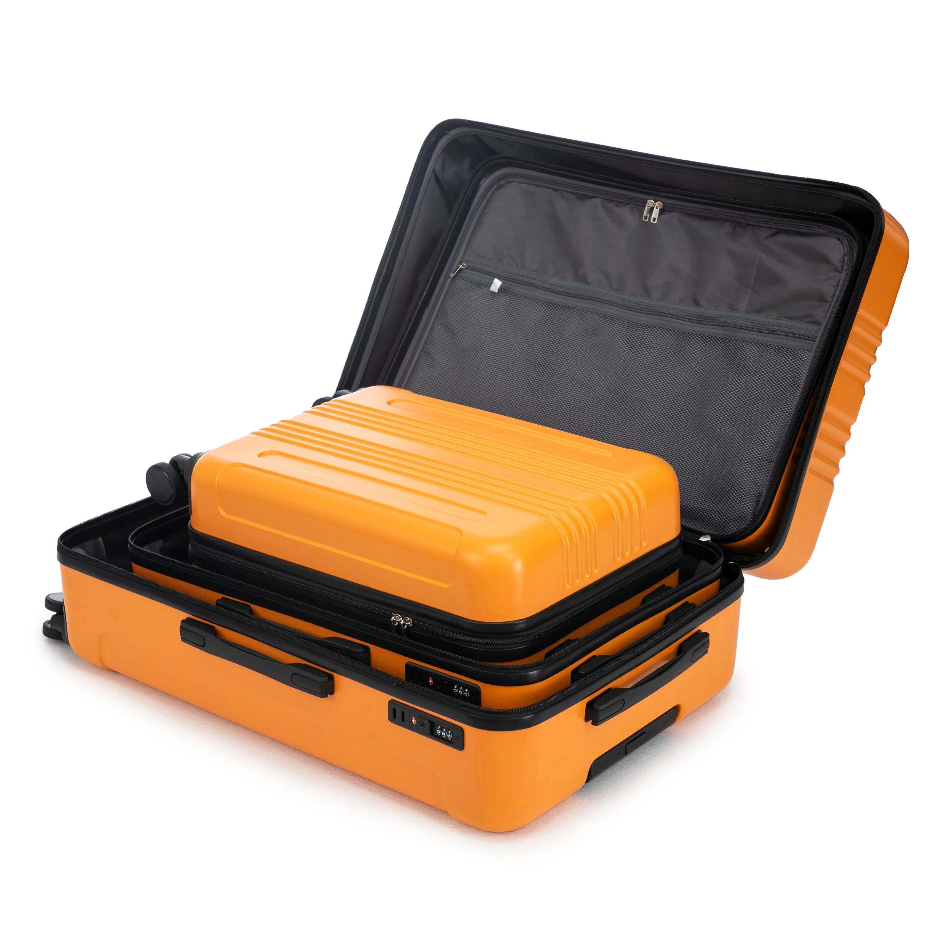 3-Piece ABS Spinner Wheel Luggage Set in Black and Orange - Image 20