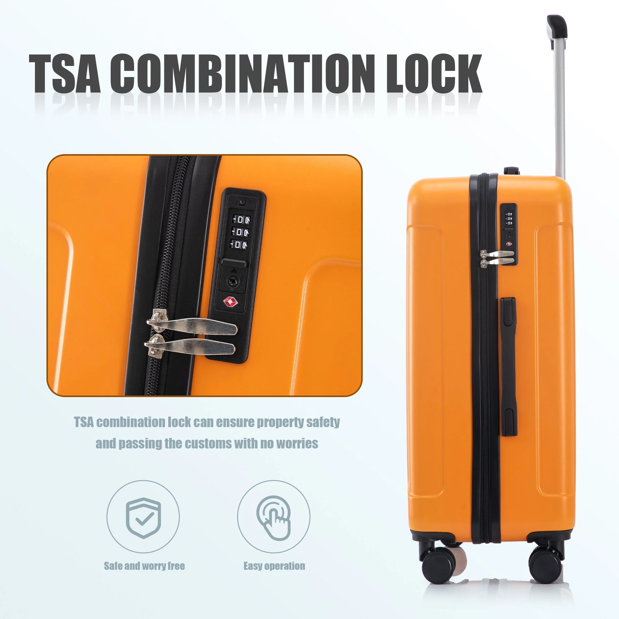 3-Piece ABS Spinner Wheel Luggage Set in Black and Orange - Image 3