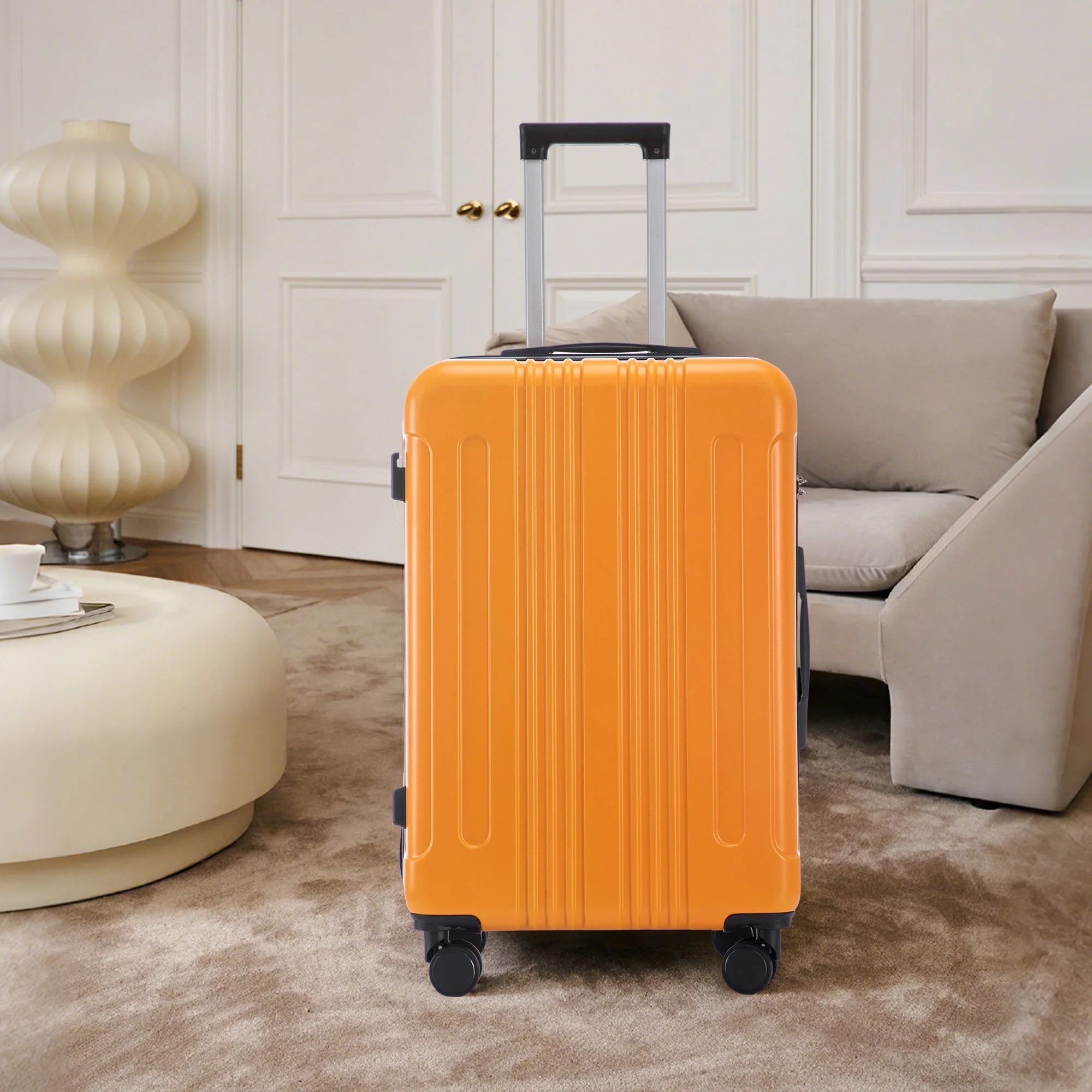 3-Piece ABS Spinner Wheel Luggage Set in Black and Orange - Image 7