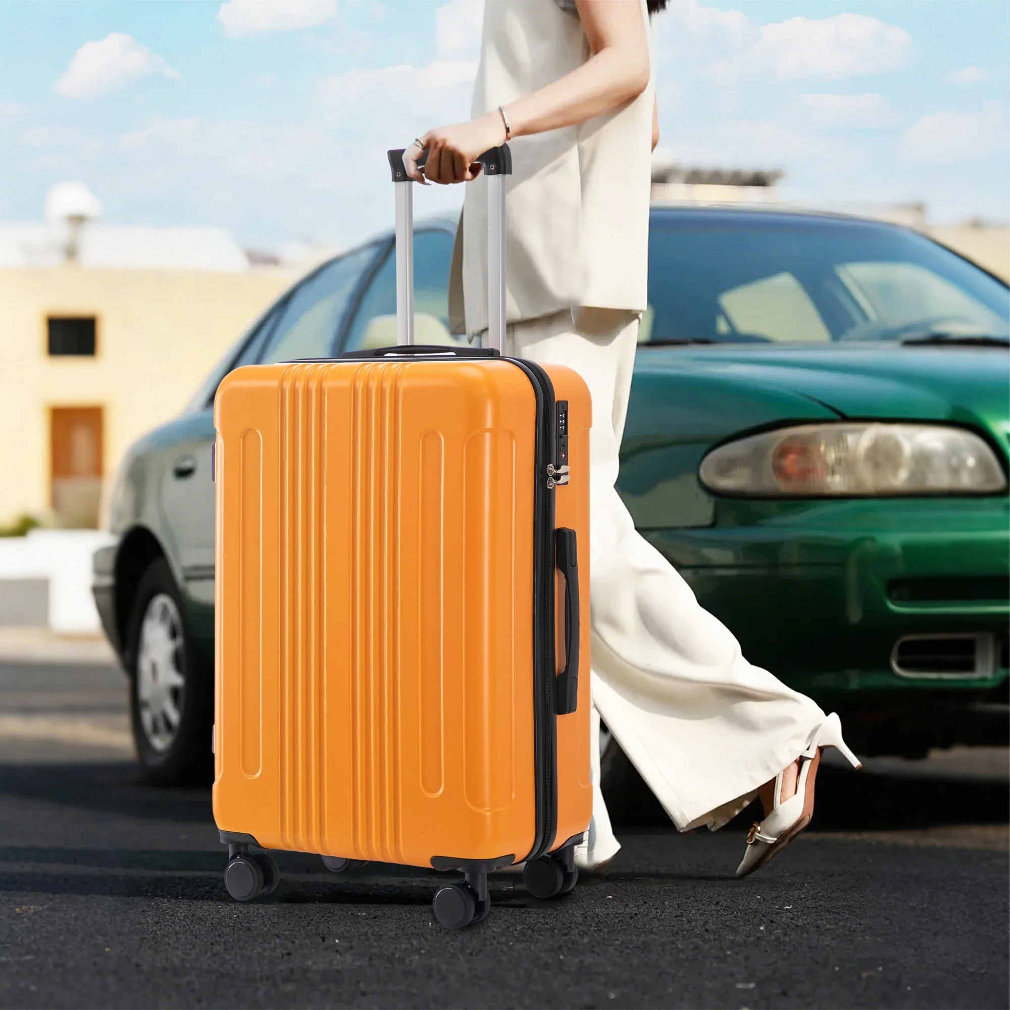 3-Piece ABS Spinner Wheel Luggage Set in Black and Orange - Image 8