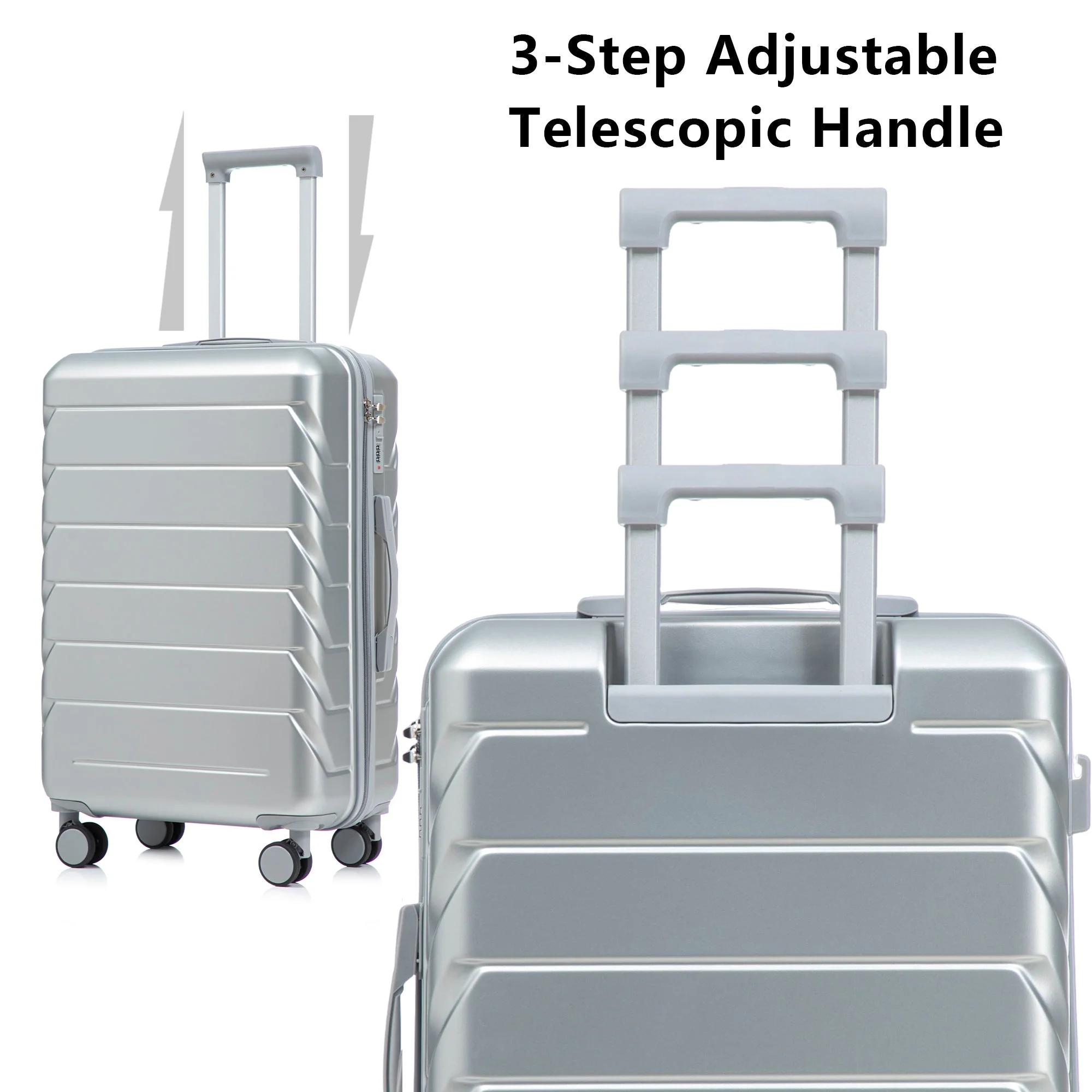 3-Piece ABS Spinner Wheel Luggage Set with Combination Lock - Silver - Image 10