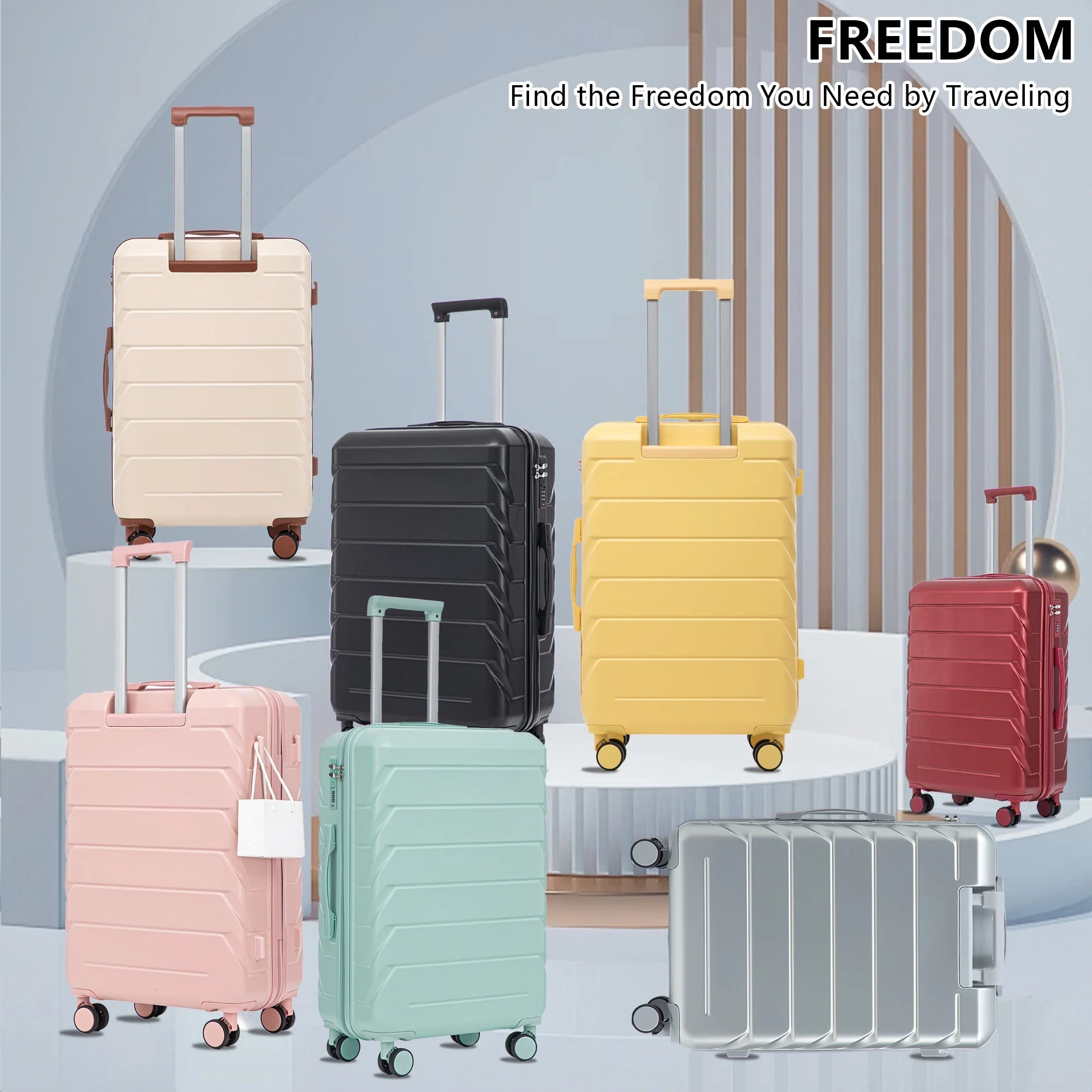 3-Piece ABS Spinner Wheel Luggage Set with Combination Lock - Silver - Image 2