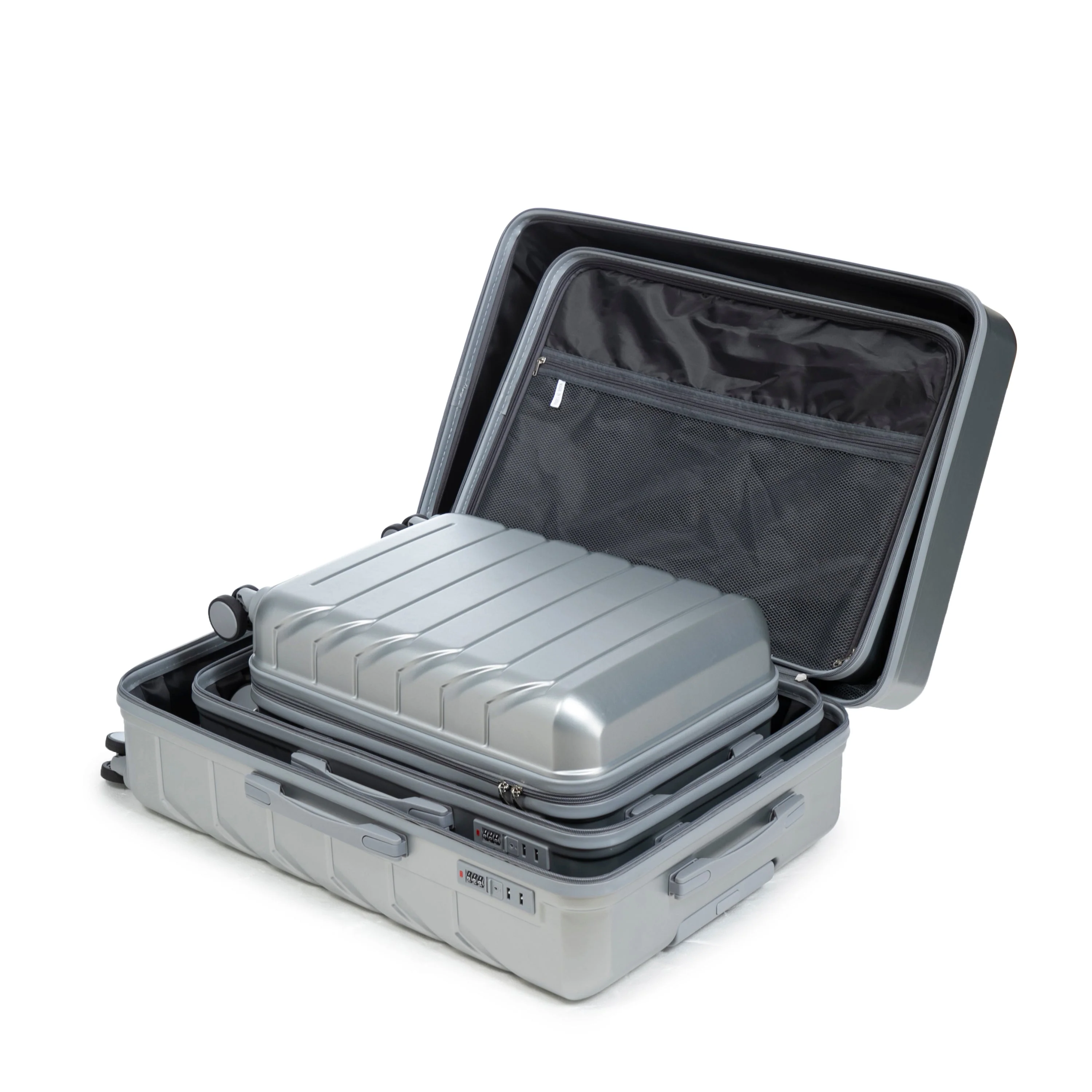 3-Piece ABS Spinner Wheel Luggage Set with Combination Lock - Silver - Image 20