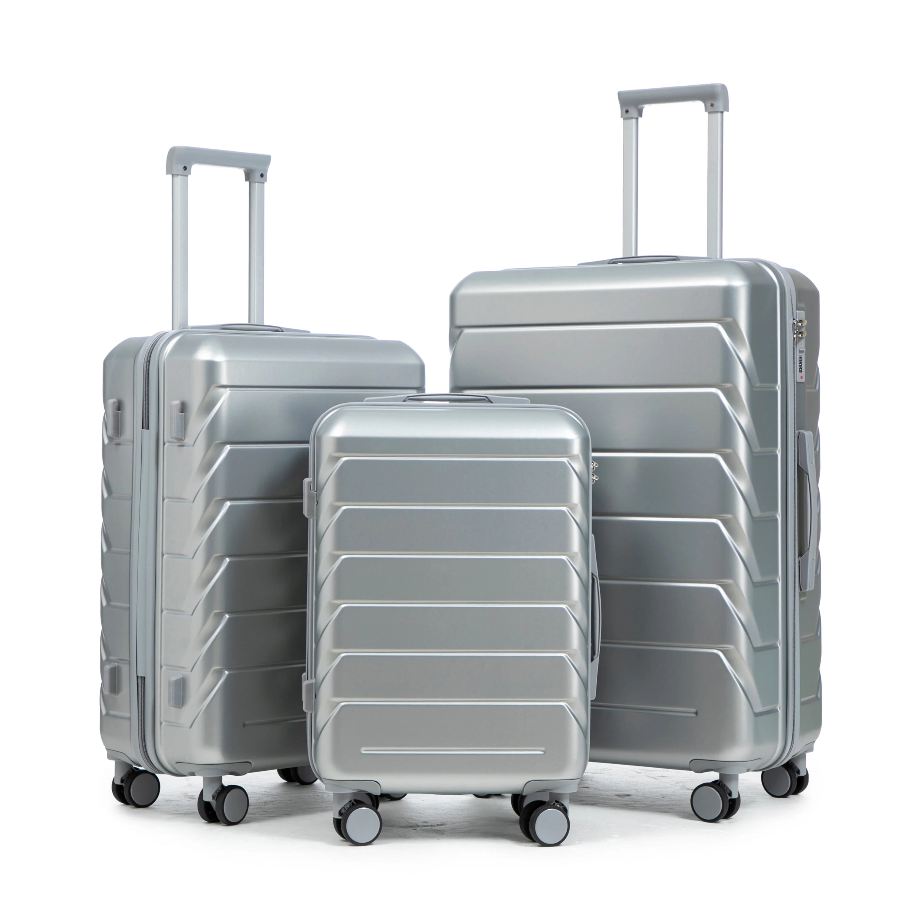 3-Piece ABS Spinner Wheel Luggage Set with Combination Lock - Silver - Image 21