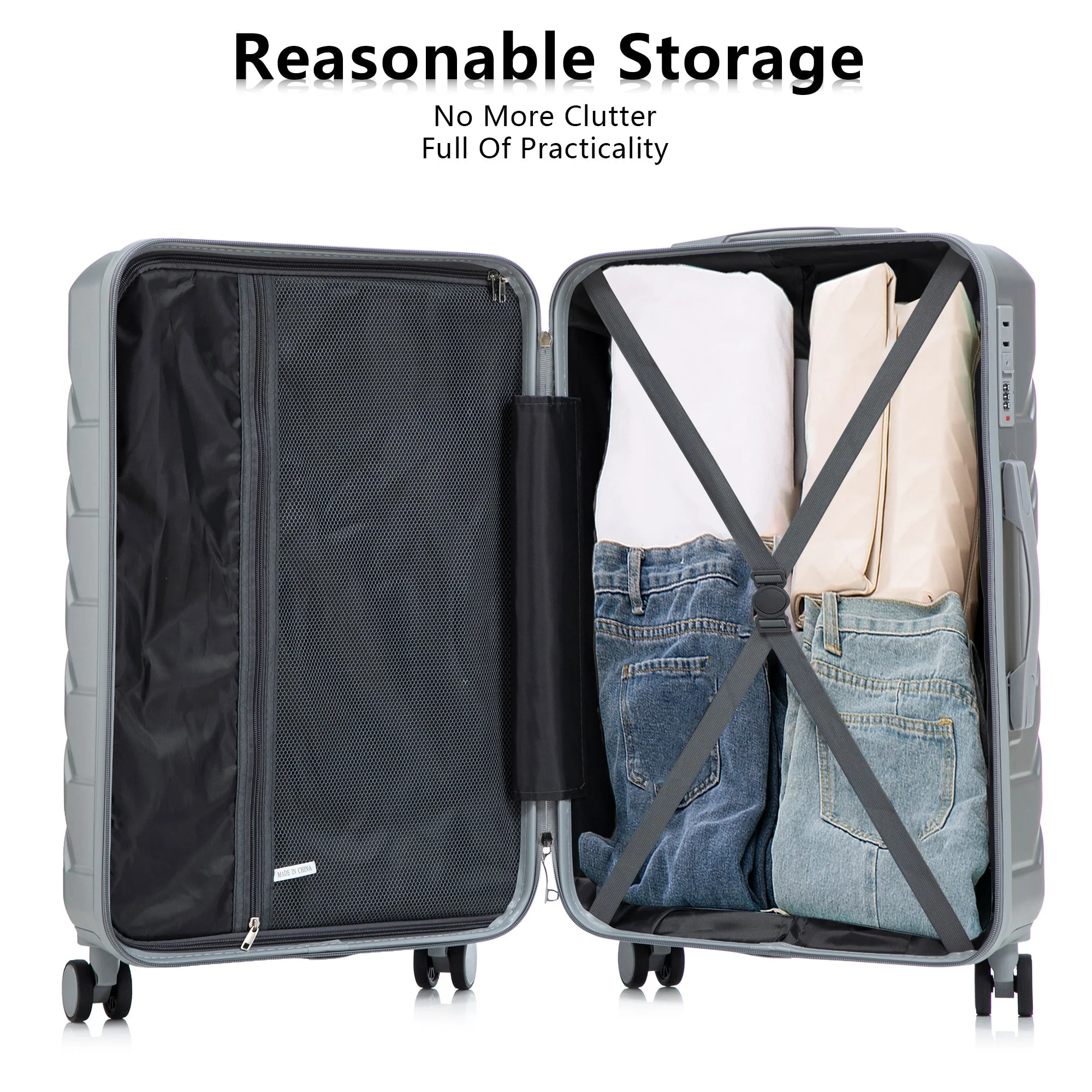 3-Piece ABS Spinner Wheel Luggage Set with Combination Lock - Silver - Image 5