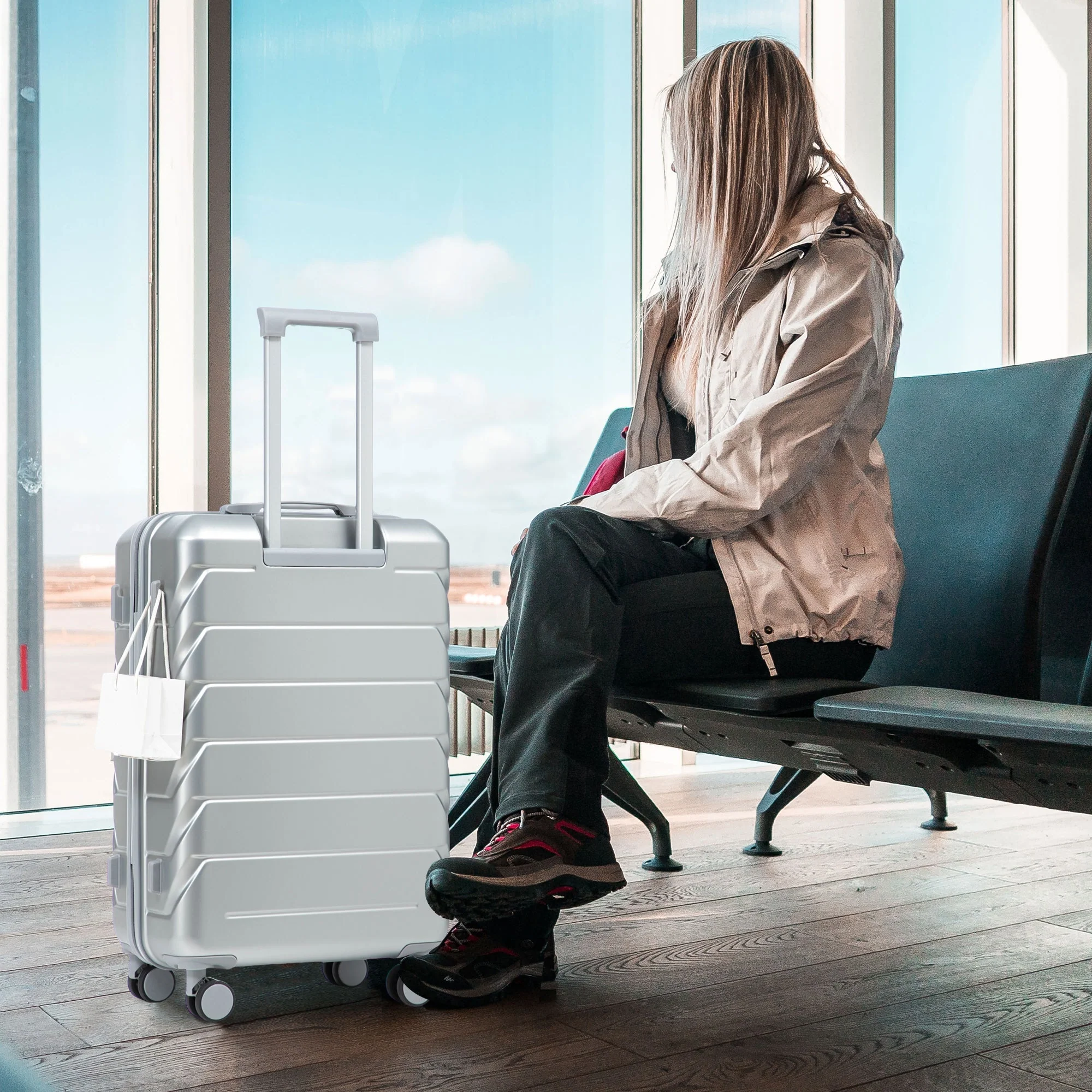 3-Piece ABS Spinner Wheel Luggage Set with Combination Lock - Silver - Image 6