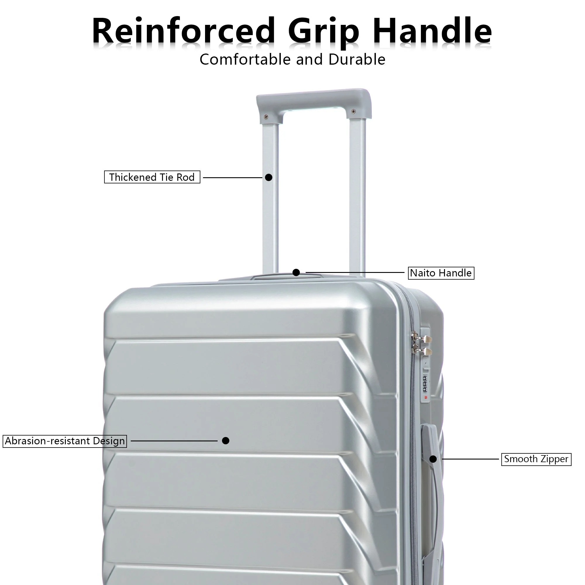 3-Piece ABS Spinner Wheel Luggage Set with Combination Lock - Silver - Image 9