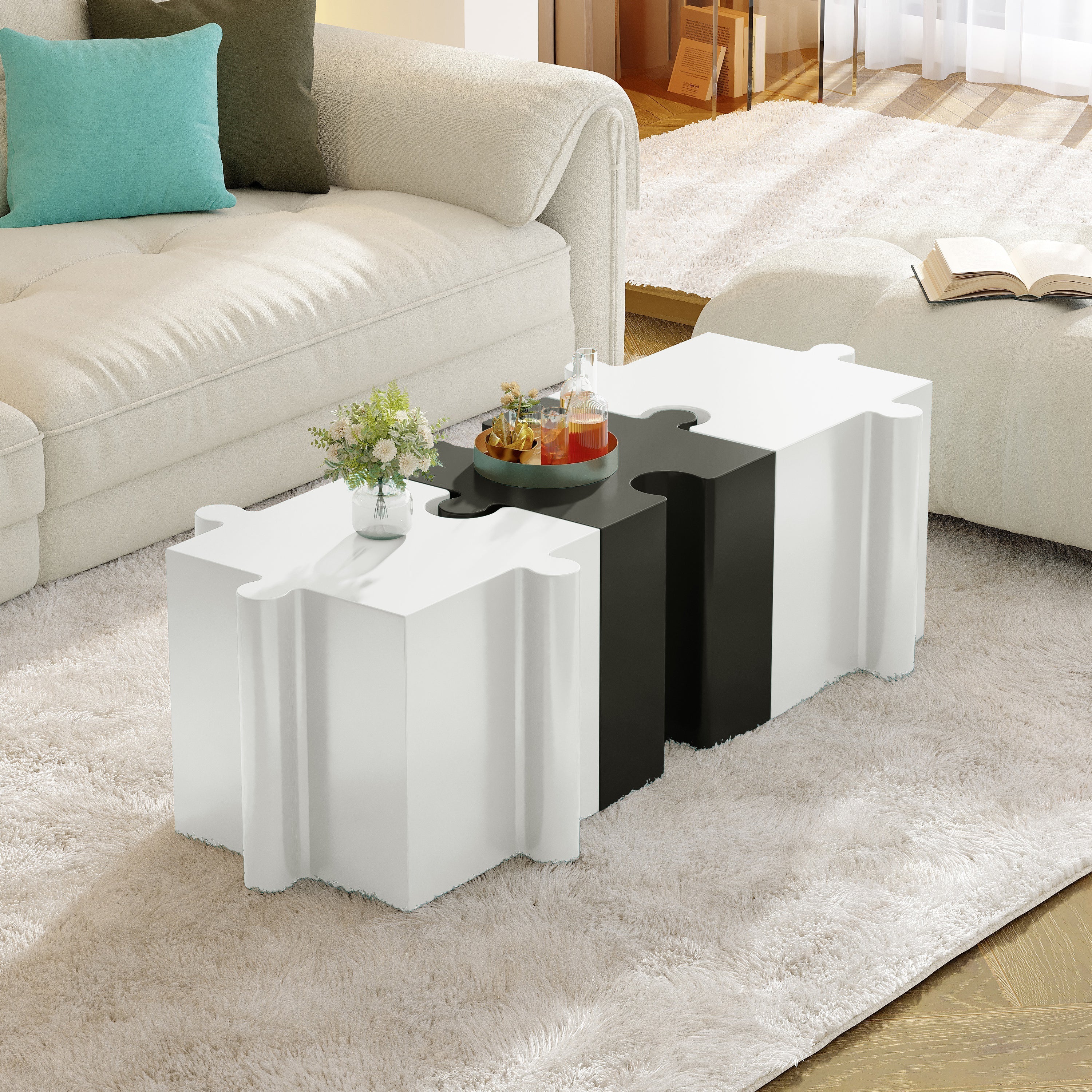 3-Piece Artistic Puzzle Table Set, Modular MGO Side Tables - Image 2