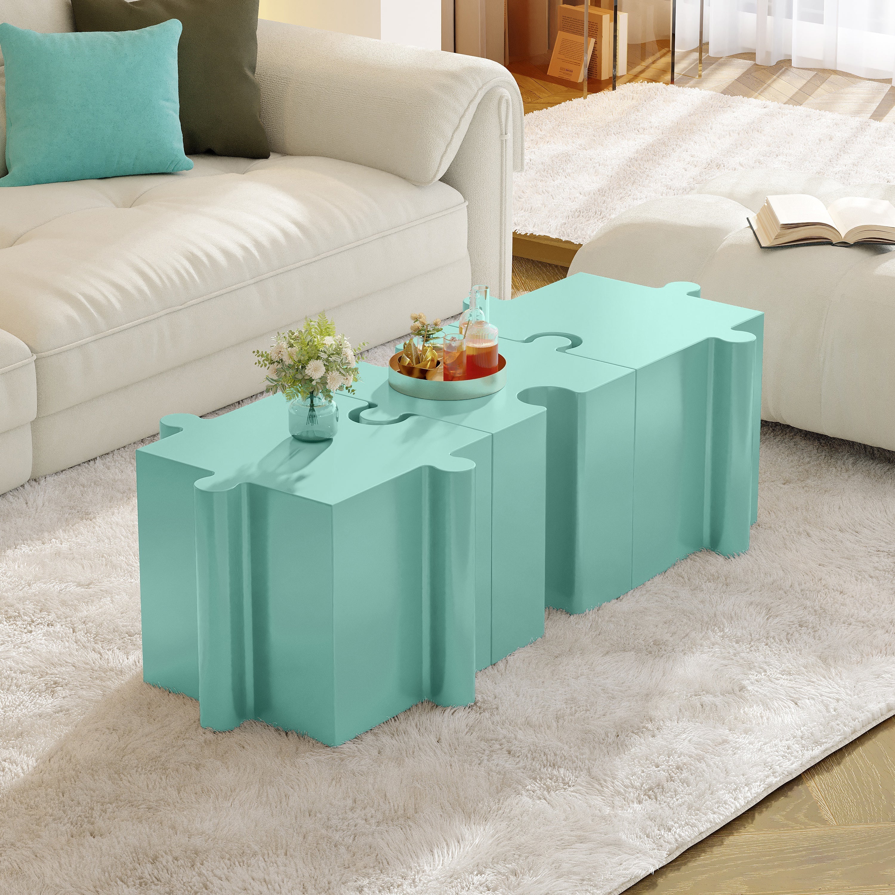 3-Piece Artistic Puzzle Table Set, Modular MGO Side Tables with Interlocking Design - Image 2