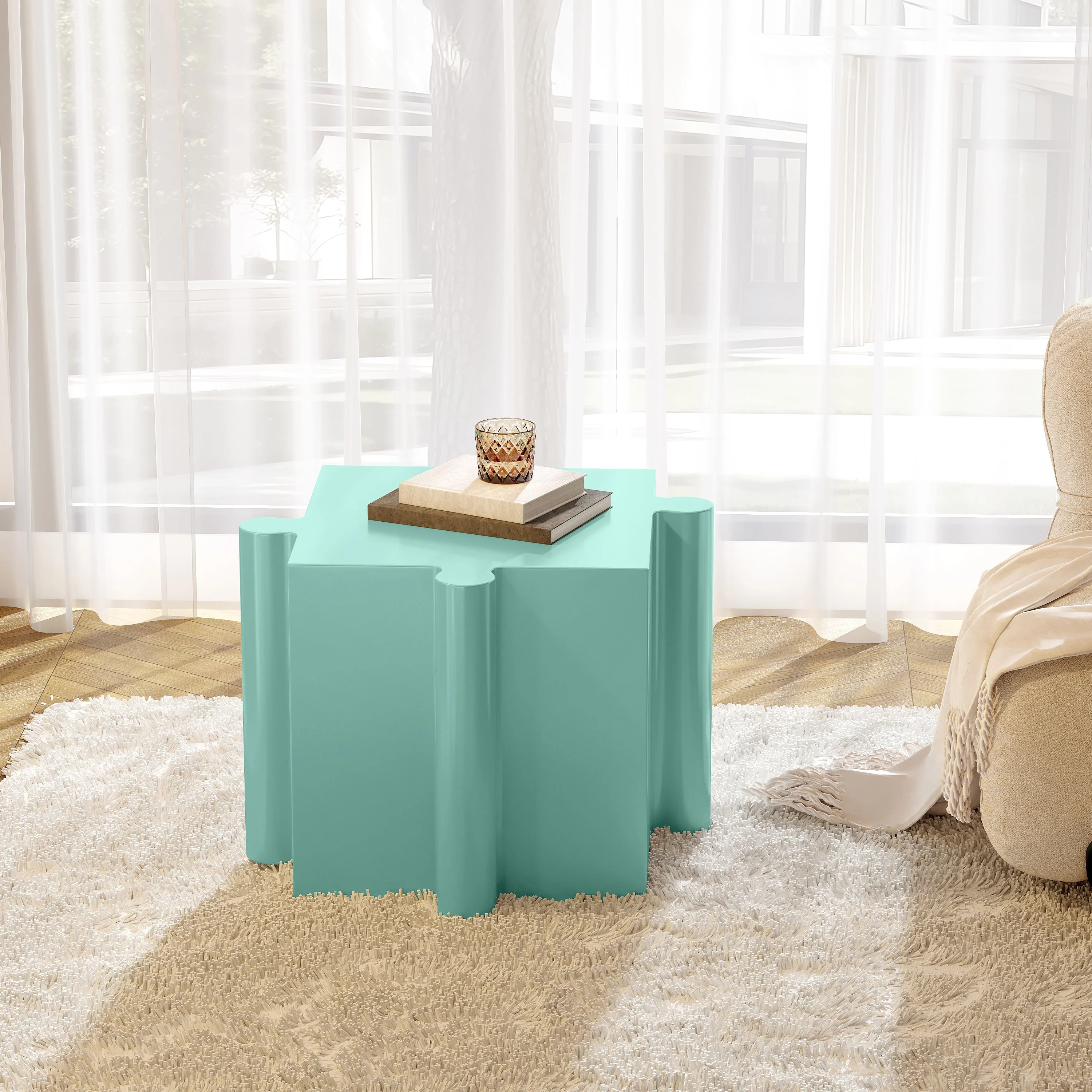 3-Piece Artistic Puzzle Table Set, Modular MGO Side Tables with Interlocking Design - Image 5