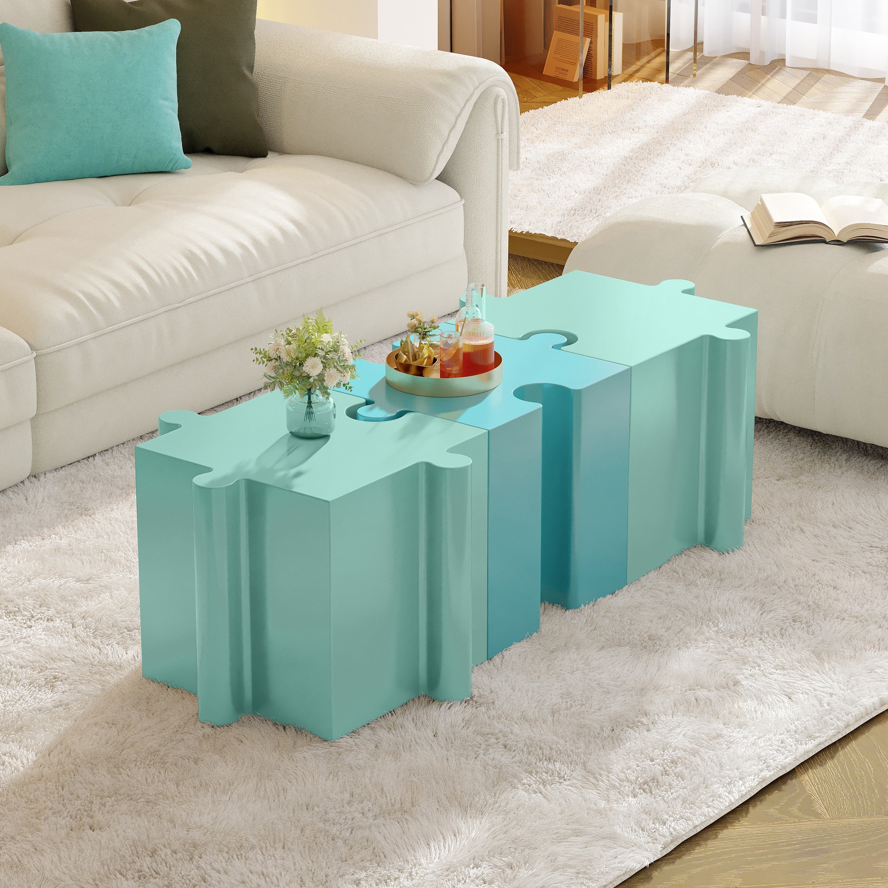 3-Piece Artistic Puzzle Table Set with Modular Interlocking Design - Image 2