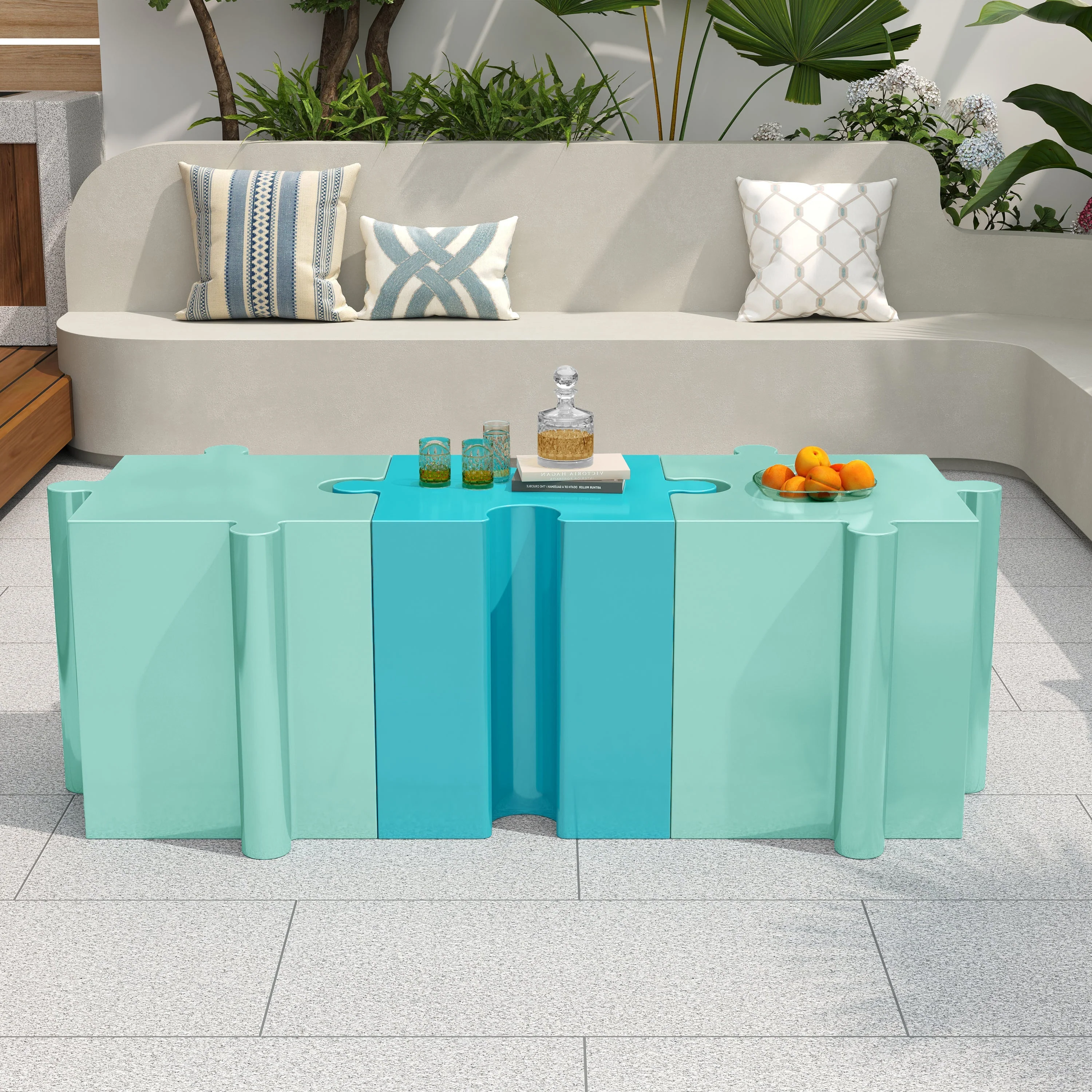 3-Piece Artistic Puzzle Table Set with Modular Interlocking Design - Image 9
