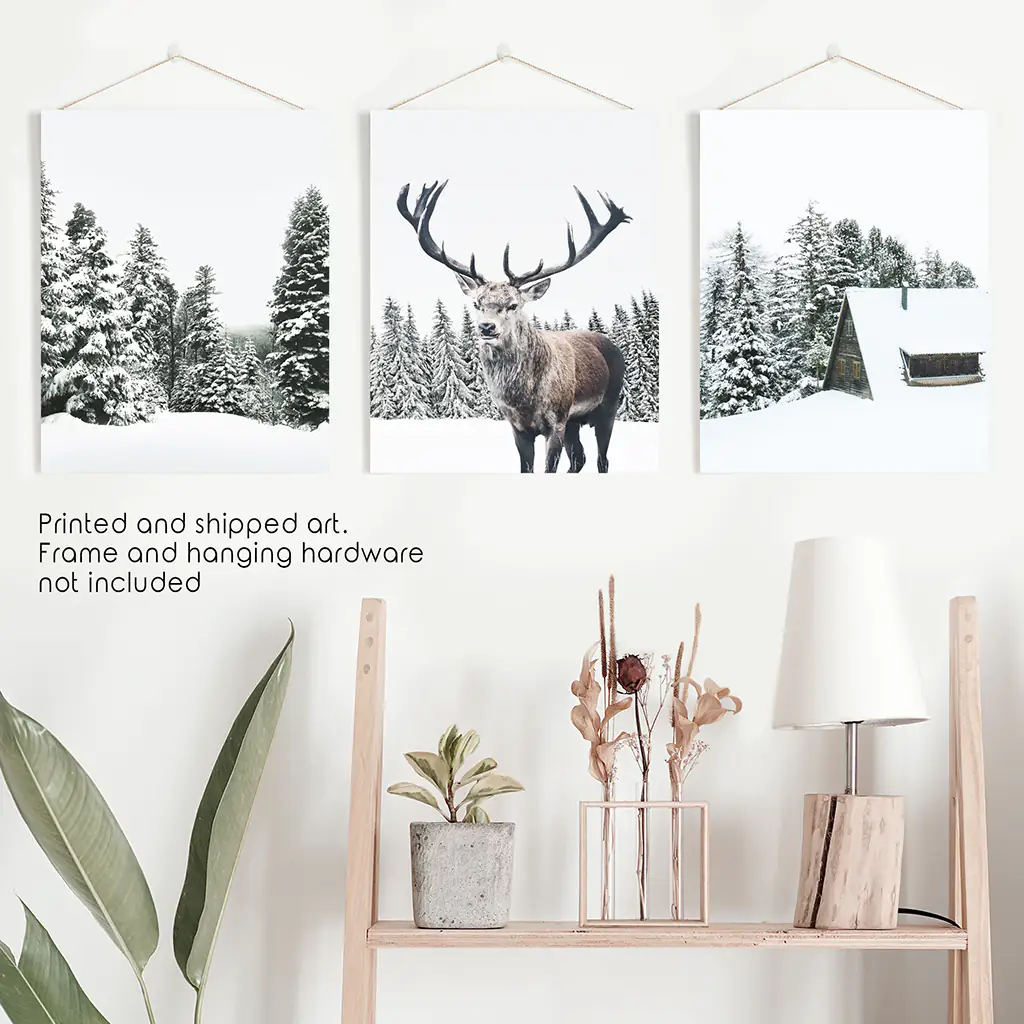 3 Piece Christmas Wall Art. Forest, Log Cabin, Reindeer - Image 10