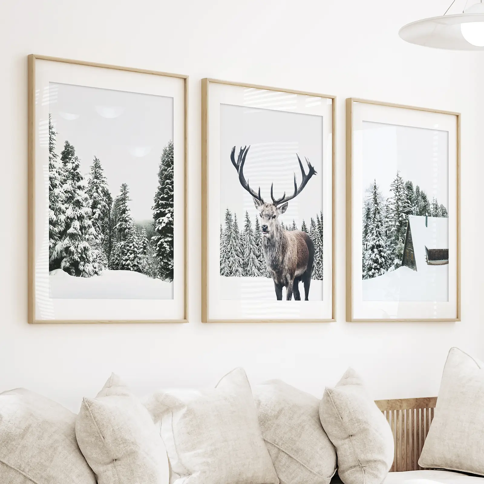3 Piece Christmas Wall Art. Forest, Log Cabin, Reindeer - Image 3