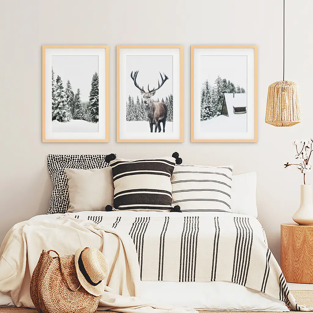 3 Piece Christmas Wall Art. Forest, Log Cabin, Reindeer - Image 7
