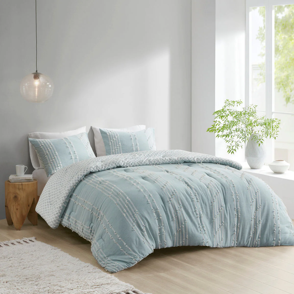 3 Piece Cotton Jacquard Comforter Set Aqua Full/Queen - Image 14
