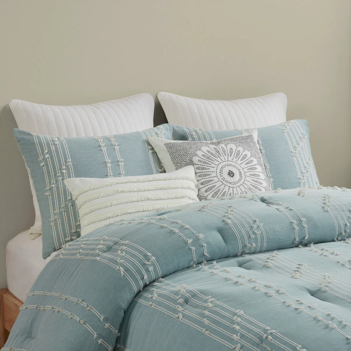3 Piece Cotton Jacquard Comforter Set Aqua Full/Queen - Image 15