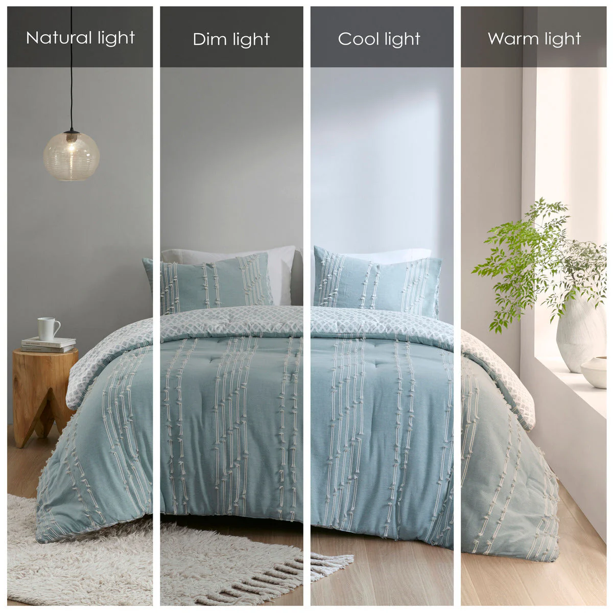 3 Piece Cotton Jacquard Comforter Set Aqua Full/Queen - Image 16