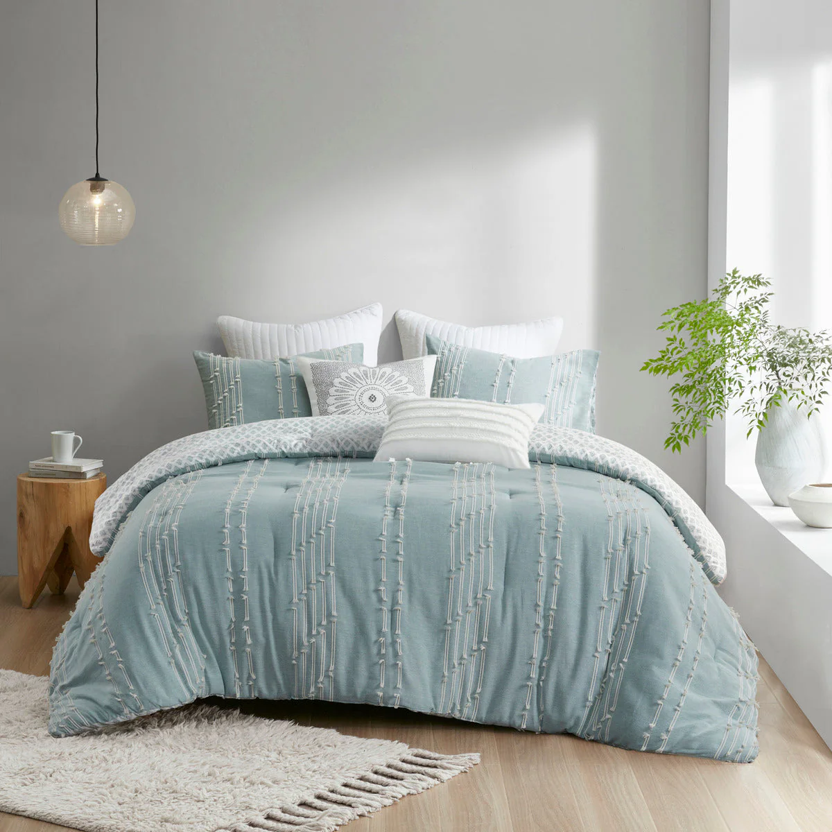 3 Piece Cotton Jacquard Comforter Set Aqua Full/Queen - Image 18