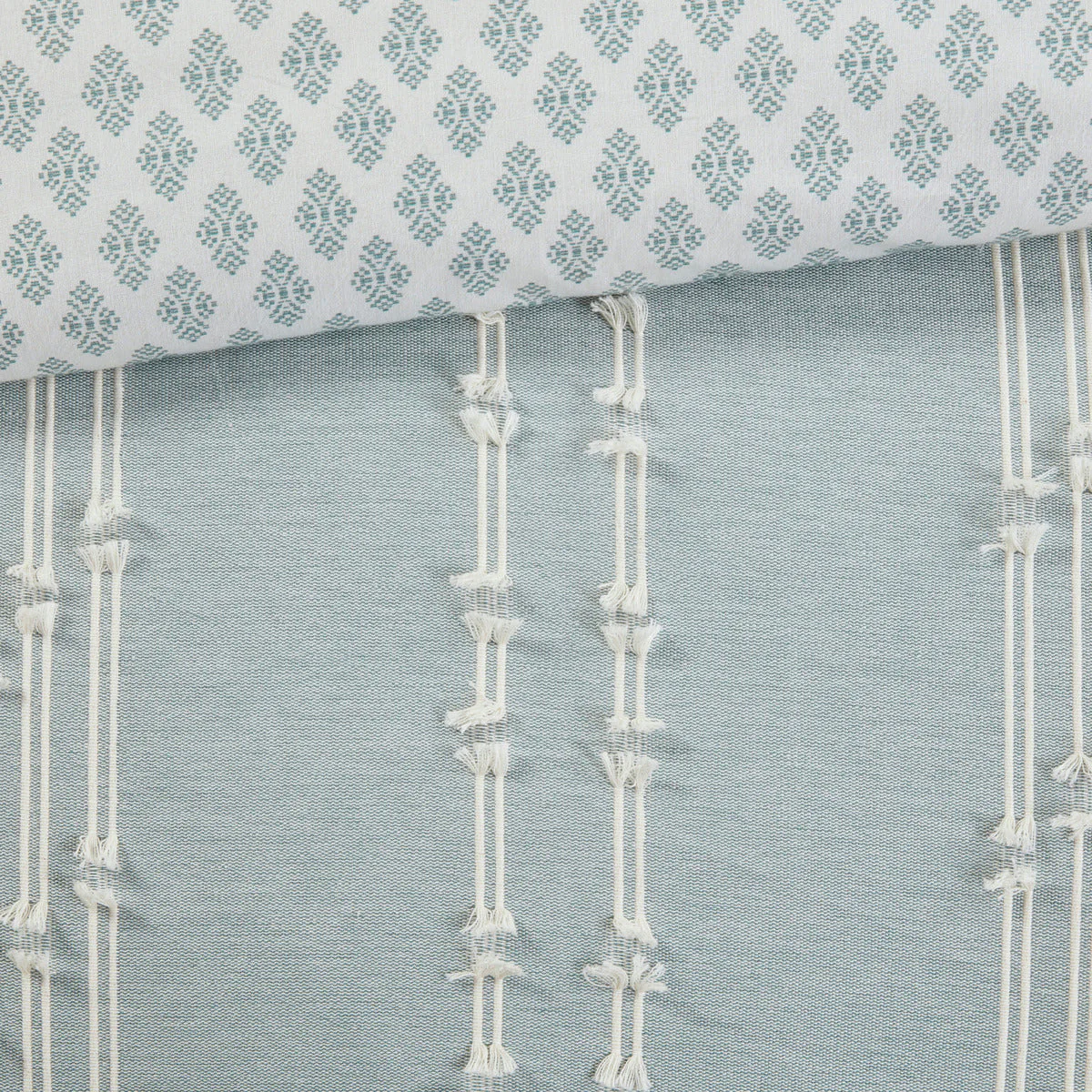 3 Piece Cotton Jacquard Comforter Set Aqua Full/Queen - Image 4