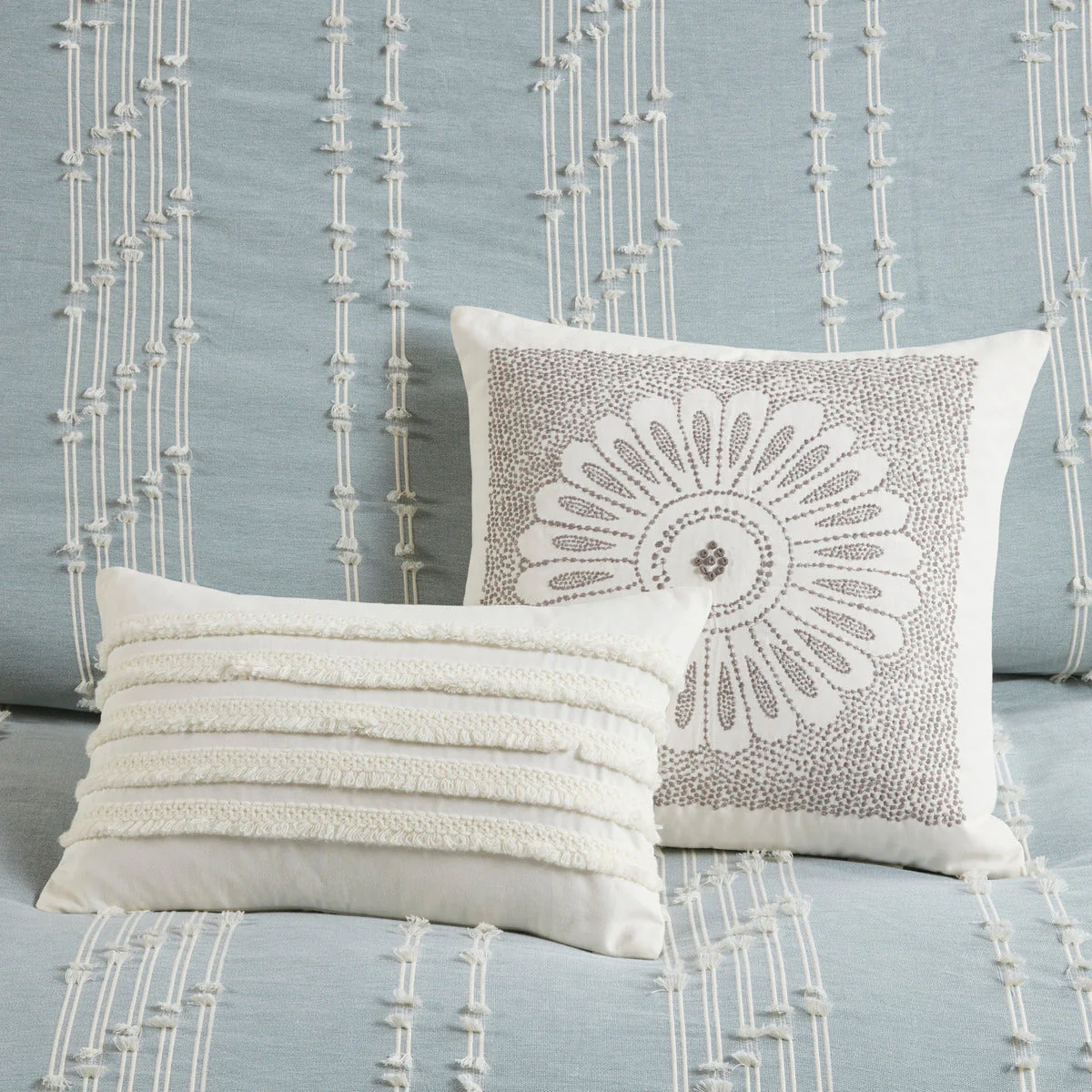 3 Piece Cotton Jacquard Comforter Set Aqua Full/Queen - Image 7