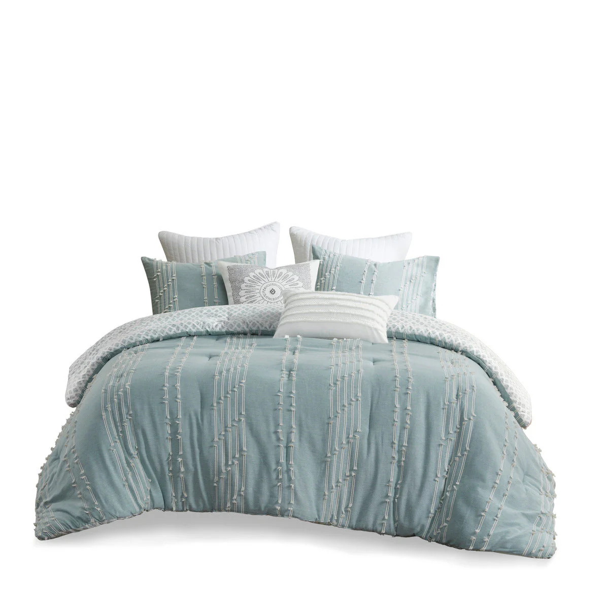3 Piece Cotton Jacquard Comforter Set Aqua King/Cal King - Image 12