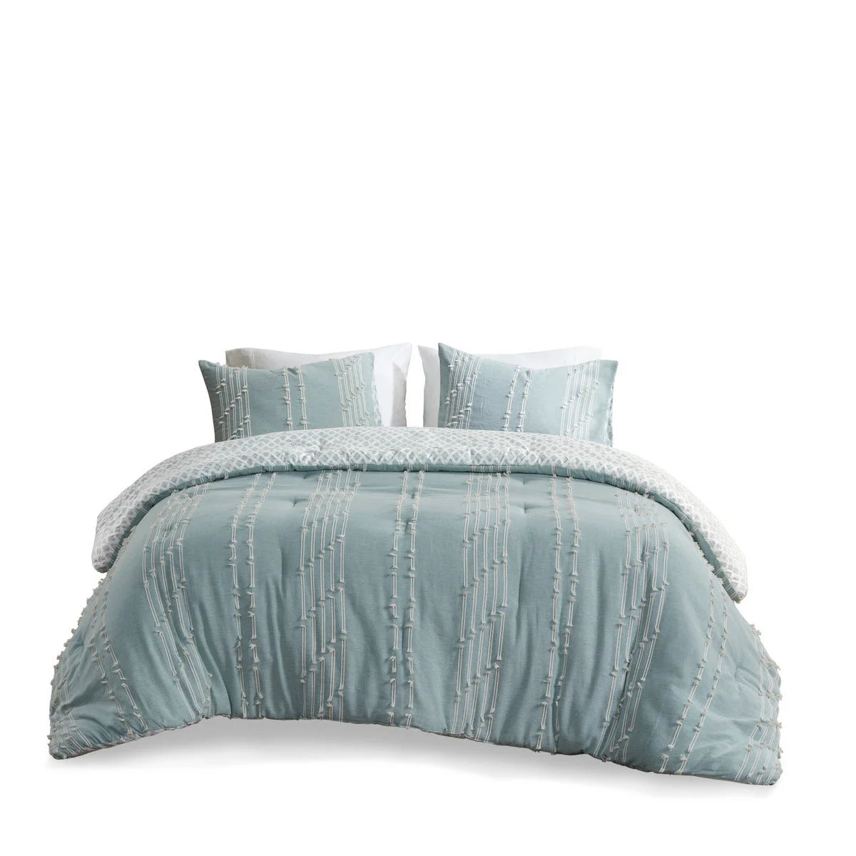 3 Piece Cotton Jacquard Comforter Set Aqua King/Cal King - Image 13
