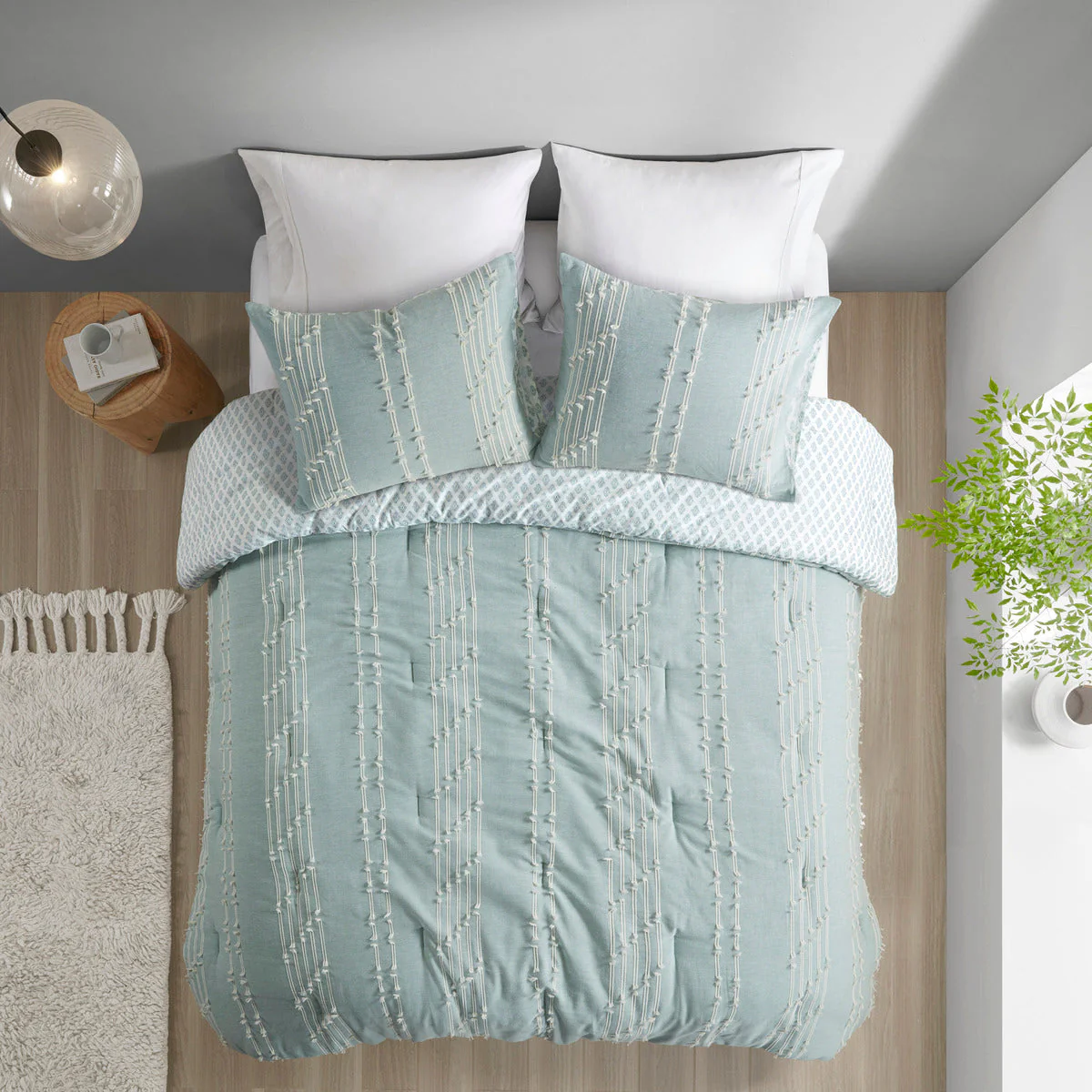 3 Piece Cotton Jacquard Comforter Set Aqua King/Cal King - Image 14