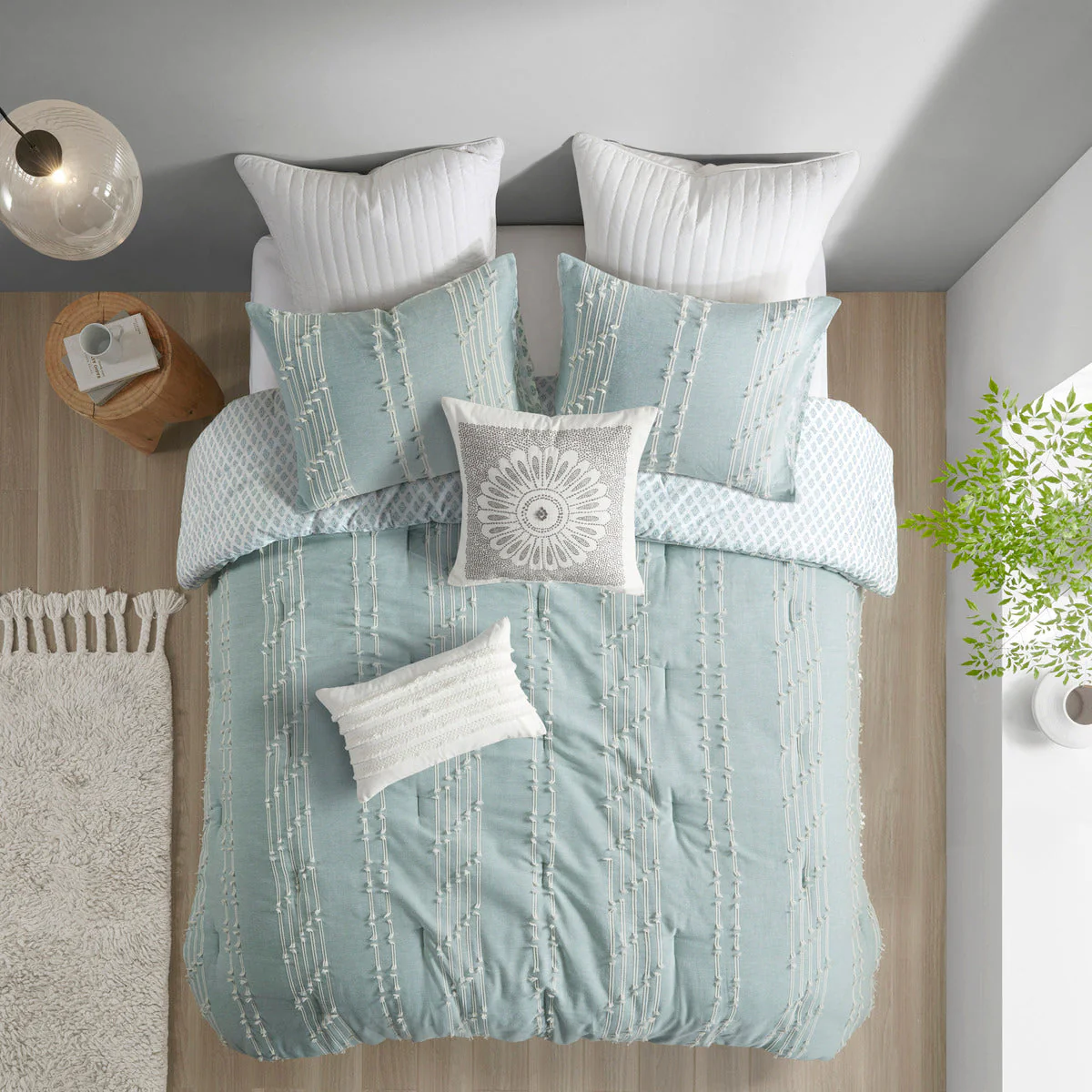 3 Piece Cotton Jacquard Comforter Set Aqua King/Cal King - Image 15