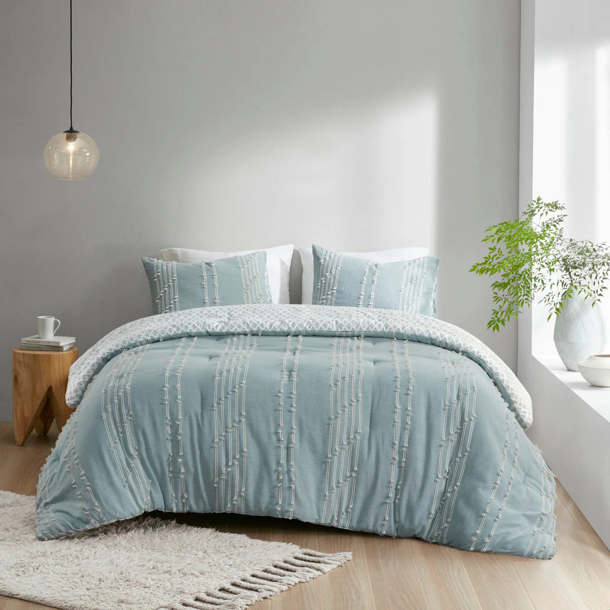 3 Piece Cotton Jacquard Comforter Set Aqua King/Cal King - Image 18