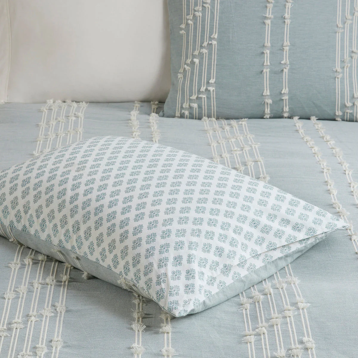 3 Piece Cotton Jacquard Comforter Set Aqua King/Cal King - Image 5