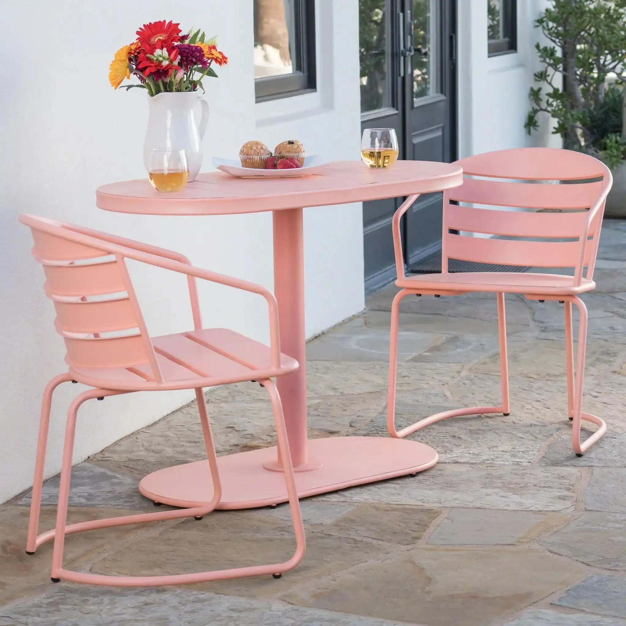 3 Piece Elegant Outdoor Bistro Set with 2 Chairs and Oval Table - Image 9