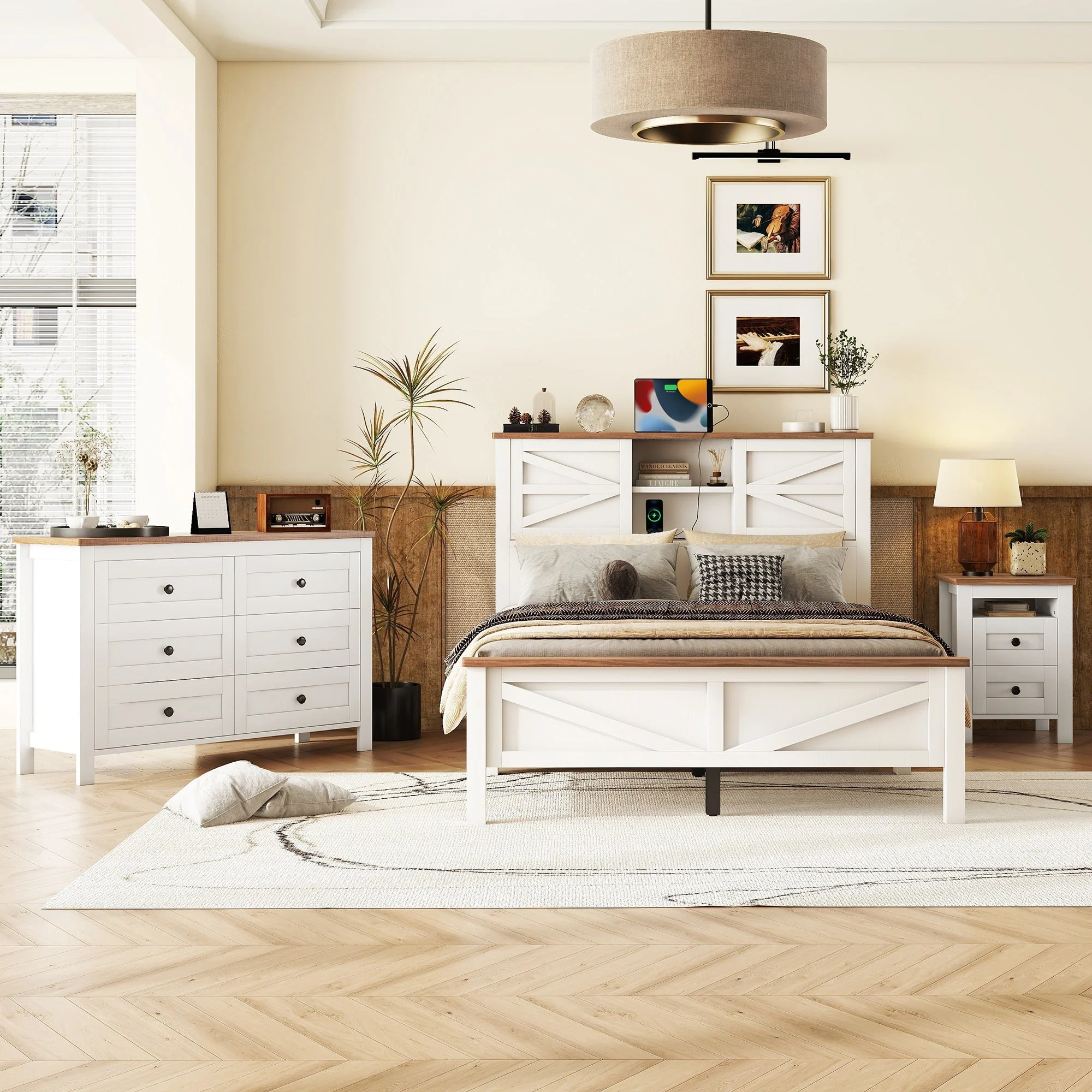 3-Piece Full Size Farmhouse Platform Bed Set with Storage - Image 2
