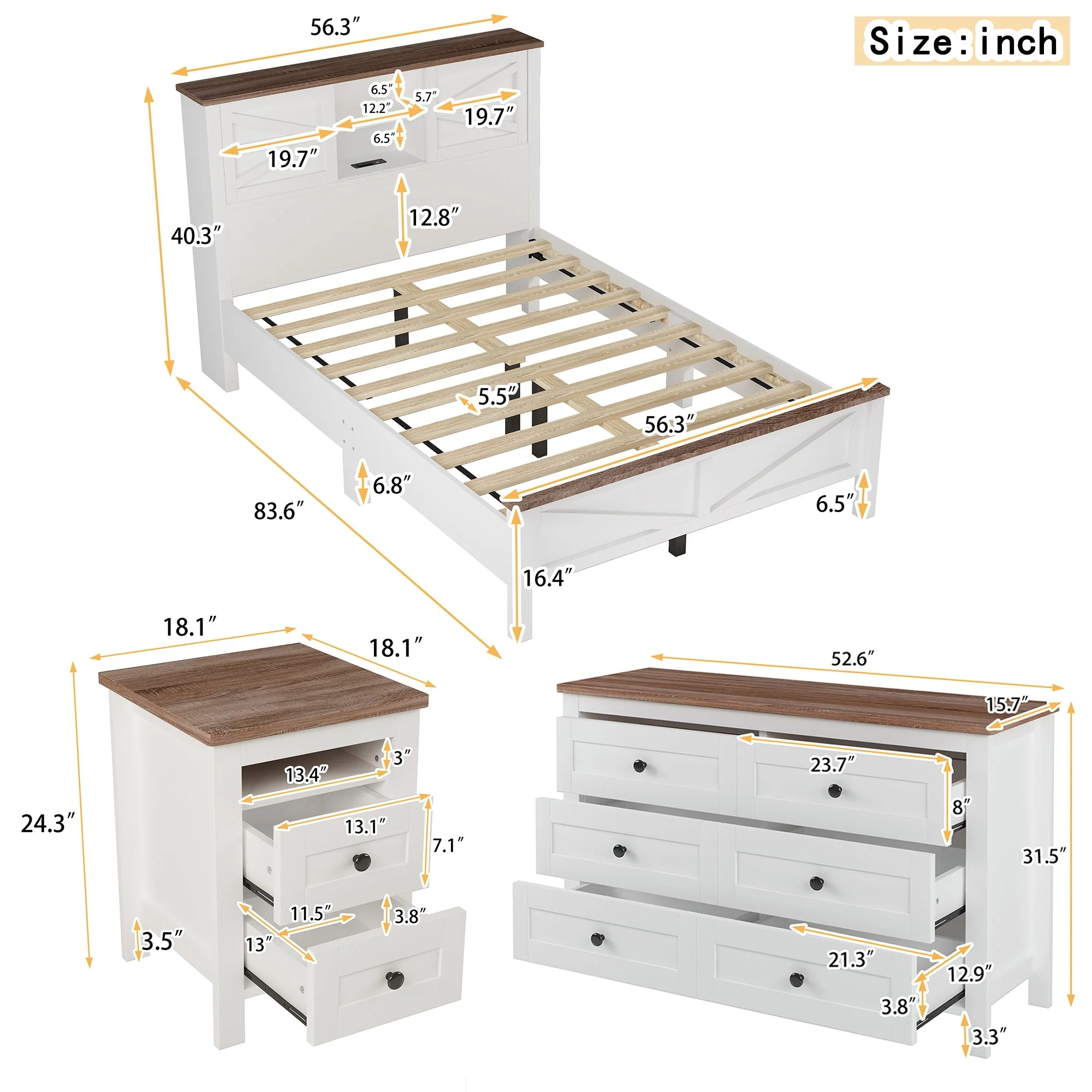 3-Piece Full Size Farmhouse Platform Bed Set with Storage - Image 21