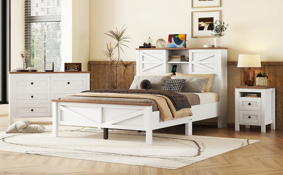 3-Piece Full Size Farmhouse Platform Bed Set with Storage - Image 22