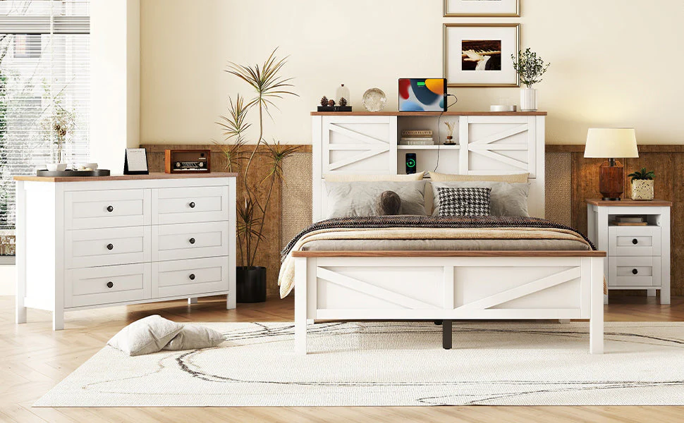 3-Piece Full Size Farmhouse Platform Bed Set with Storage - Image 23