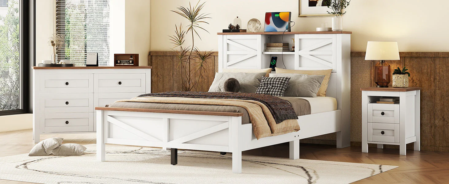3-Piece Full Size Farmhouse Platform Bed Set with Storage - Image 24