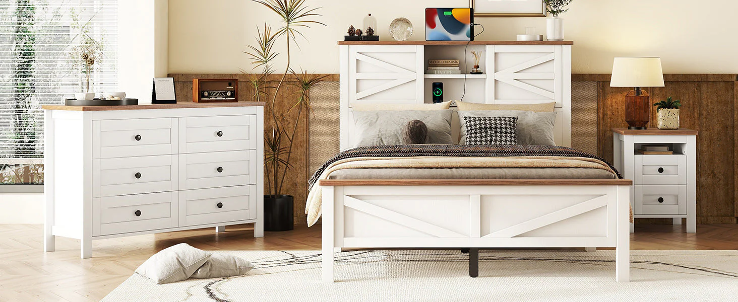 3-Piece Full Size Farmhouse Platform Bed Set with Storage - Image 25