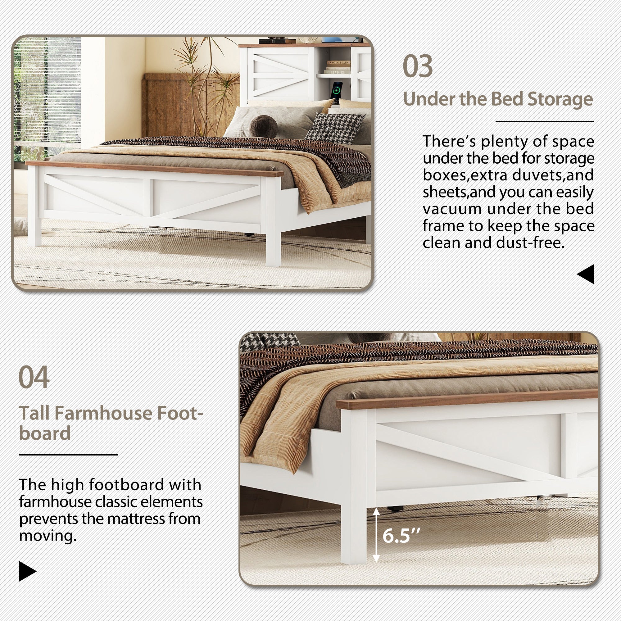 3-Piece Full Size Farmhouse Platform Bed Set with Storage - Image 5
